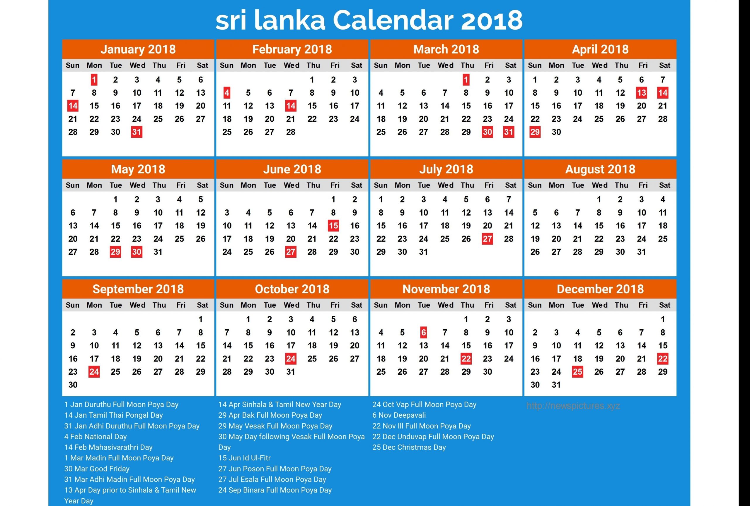 2018 New Year Calendar Sri Lanka Jill Davis Design-2021 Calender With Mercantile Holidays