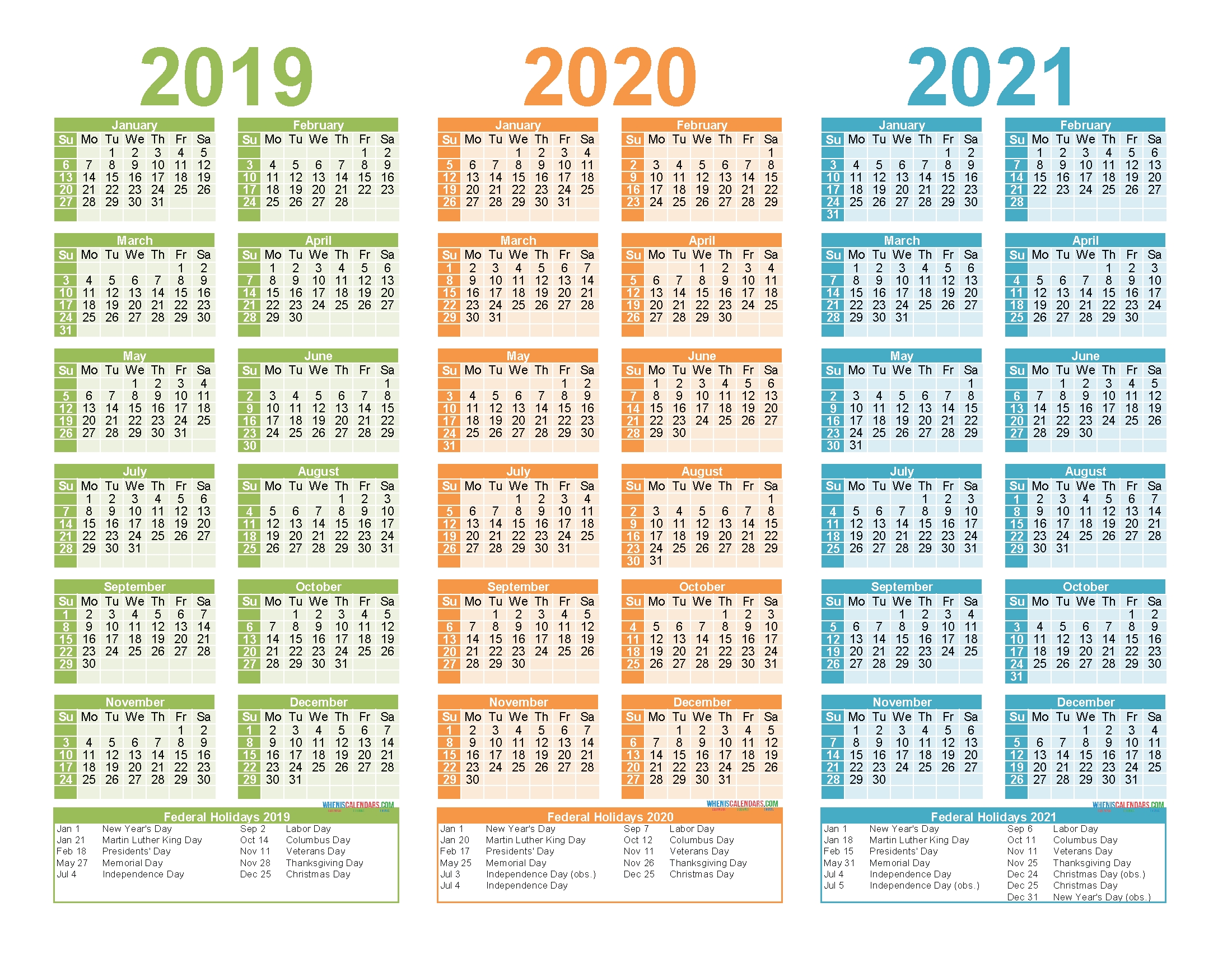 2019 2020 And 2021 Free Printable Calendar With Holidays-2021 2 Column Calendar