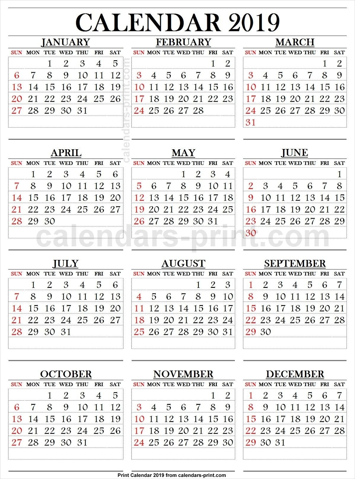 2019 Calendar Large Numbers | Printable Calendar Large-Printable Calendars Large Numbers