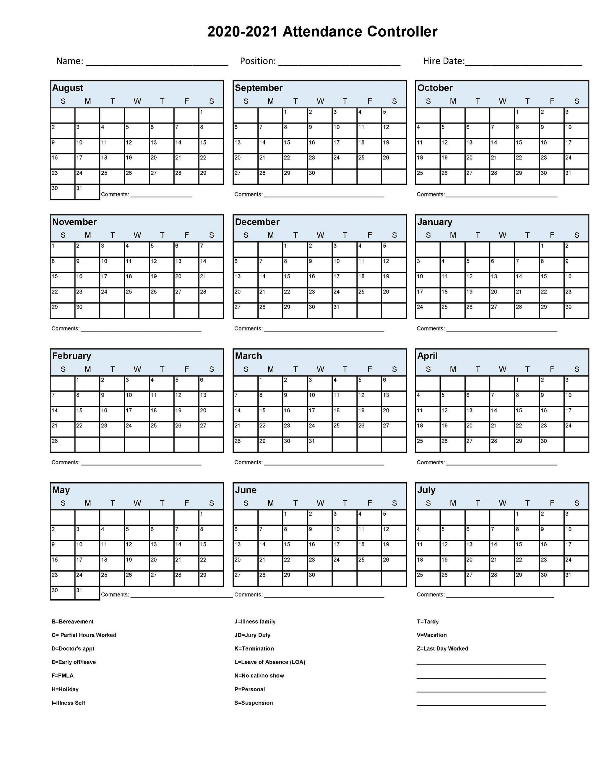 2020 2021 Employee School Attendance Tracker Calendar | Etsy-Employee Attendance Tracker 2021
