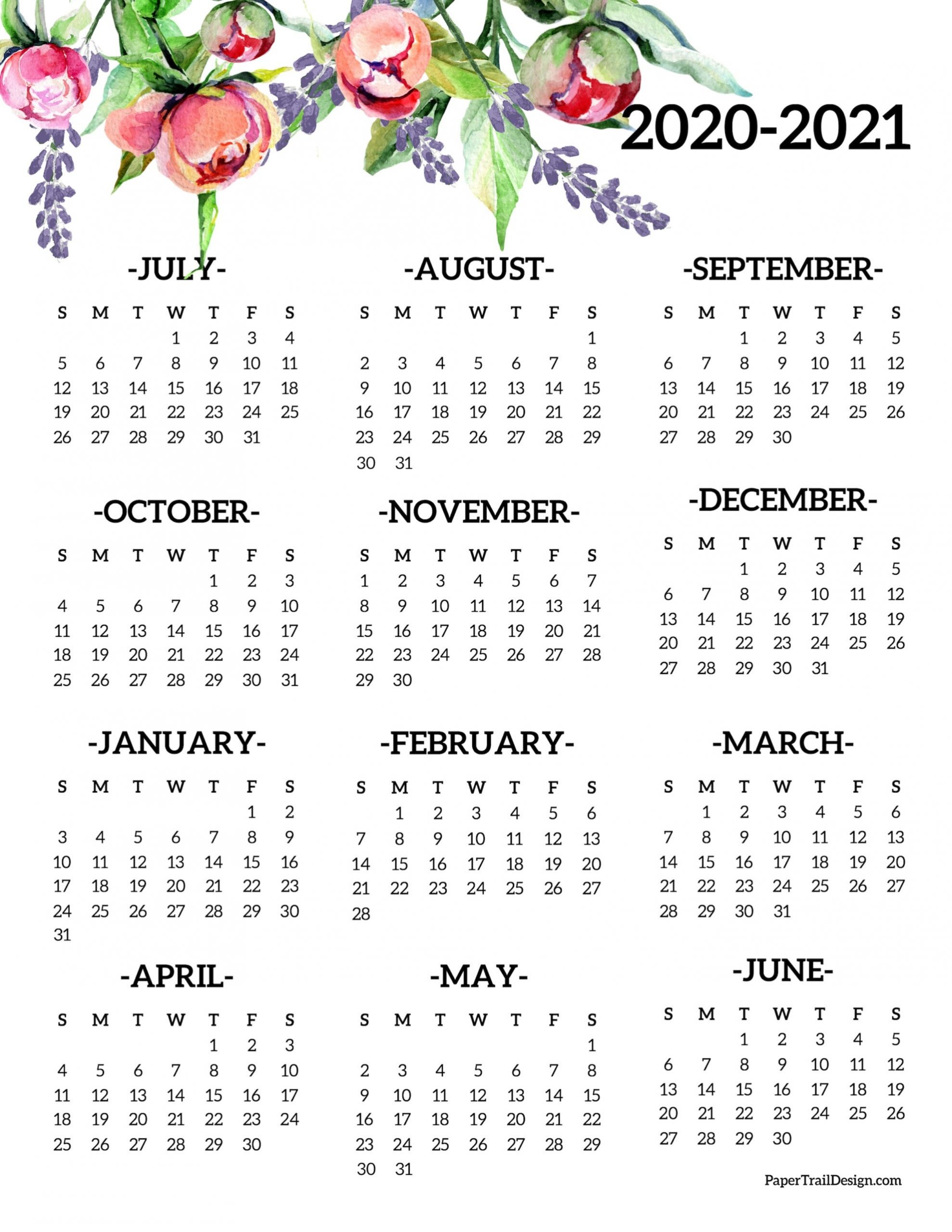 2020-2021 School Year Calendar Free Printable | Paper Trail-Free Printable 2021 School Year At A Glance Calendar