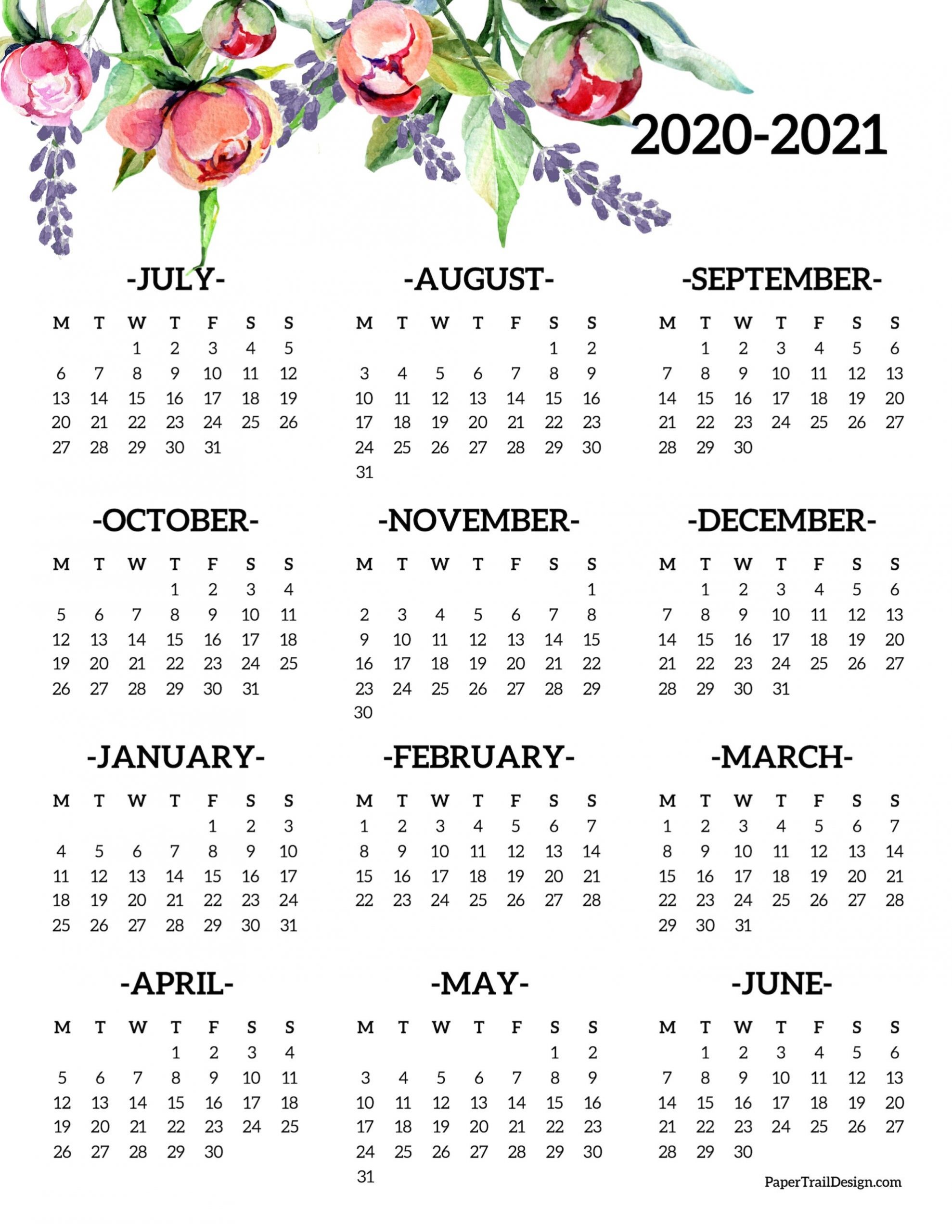 2020-2021 School Year Calendar Free Printable | Paper Trail-Free Printable 2021 School Year At A Glance Calendar