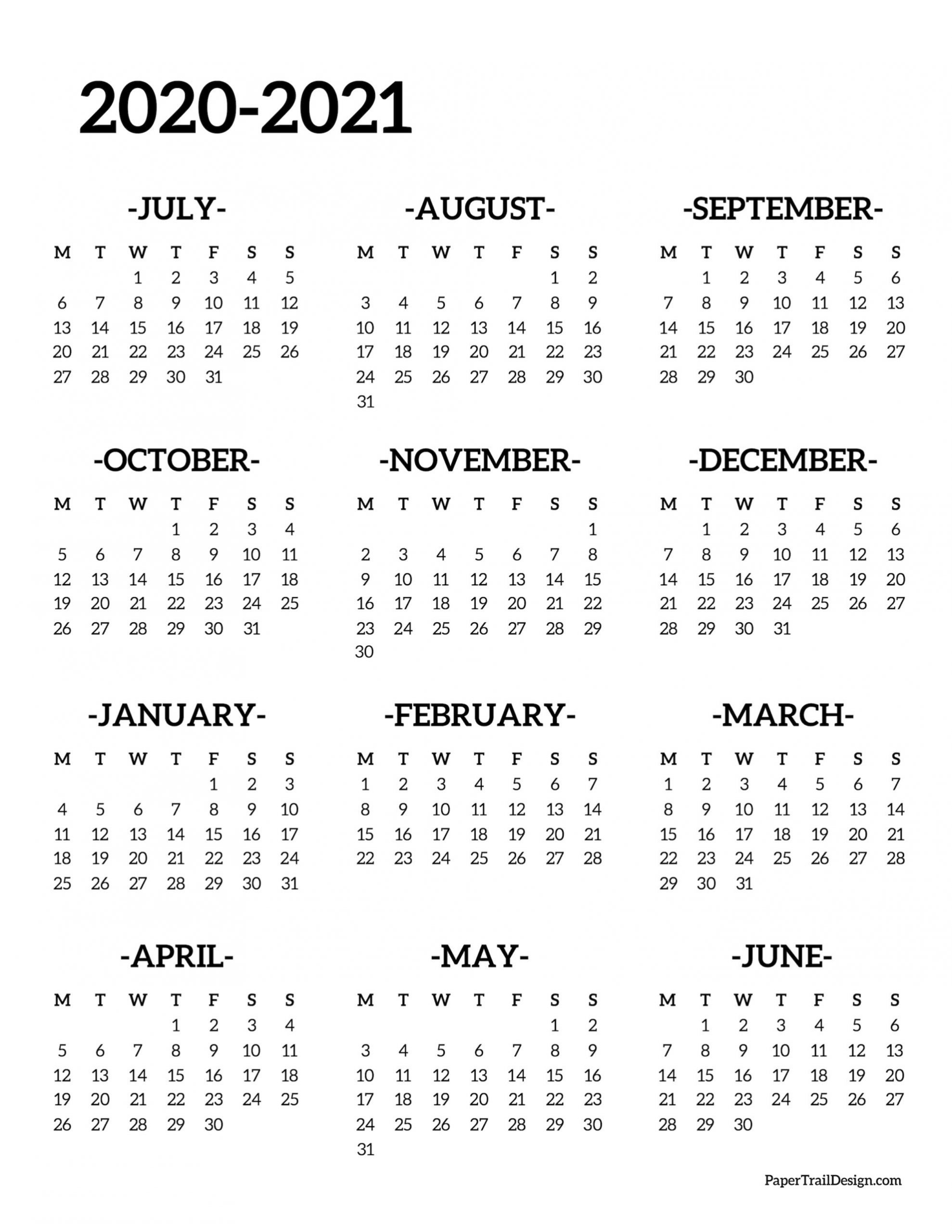 2020-2021 School Year Calendar Free Printable | Paper Trail-Monday Start 2021 Calendar