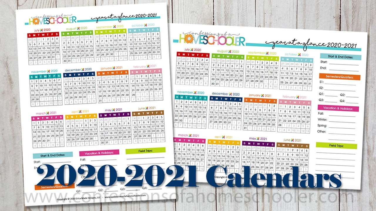 2020-2021 Year At A Glance Printable Calendars - Confessions-2021 Year At A Glance Free Calendar