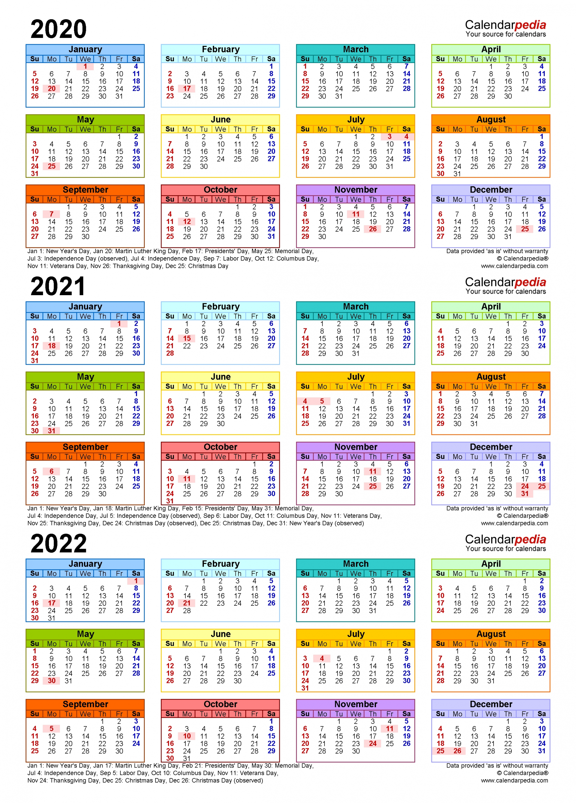 2020-2022 Three Year Calendar - Free Printable Excel Templates-Three Year Calendar 2021