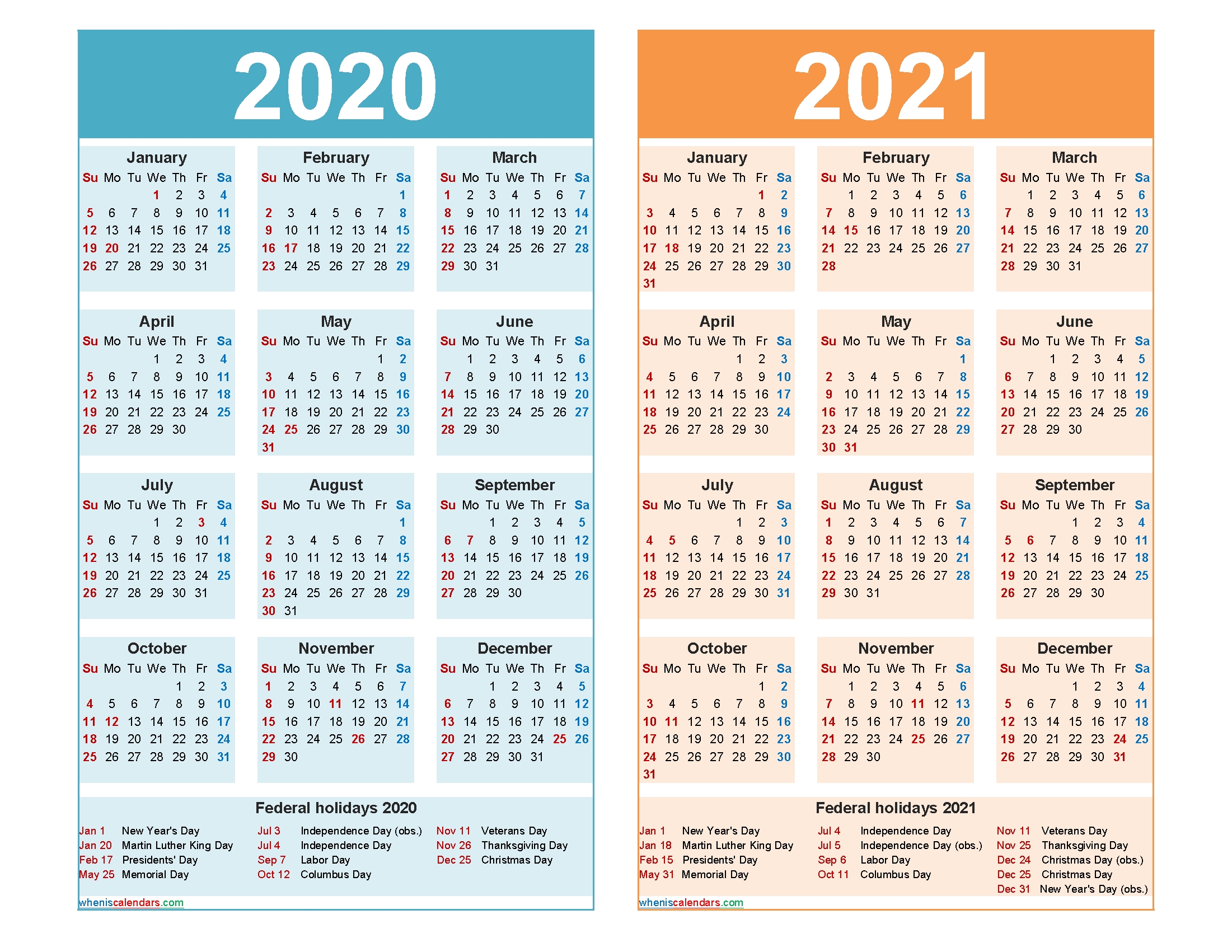 2020 And 2021 Calendar Printable With Holidays-2021 Calendar With Holidays Sa