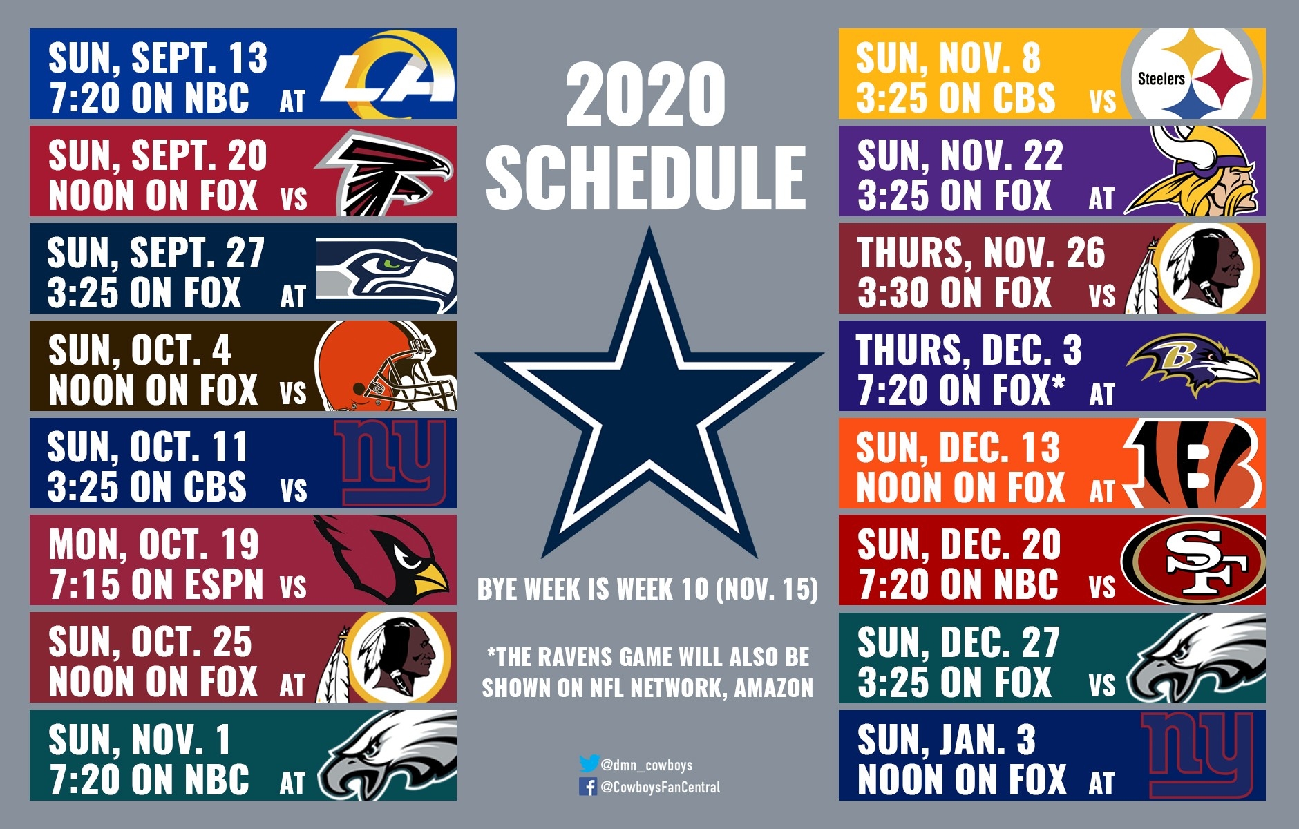 2020 Cowboys Schedule: Dates And Times Announced For Dallas-Nfl Schedule 2021 Printable Monthly&amp;#039;