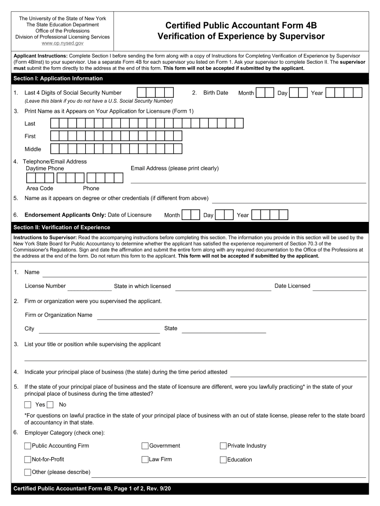 2020 Form Ny Cpa 4B Fill Online, Printable, Fillable, Blank-Free Printable I 9 Form 2021