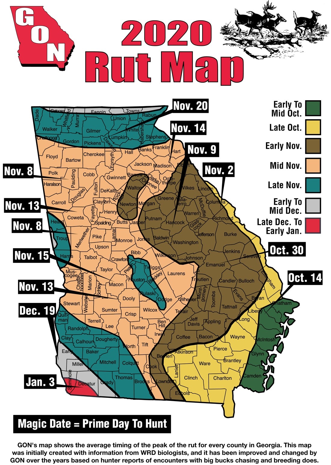 2020 Georgia Rut Map-Peak Rut Predictions For 2021