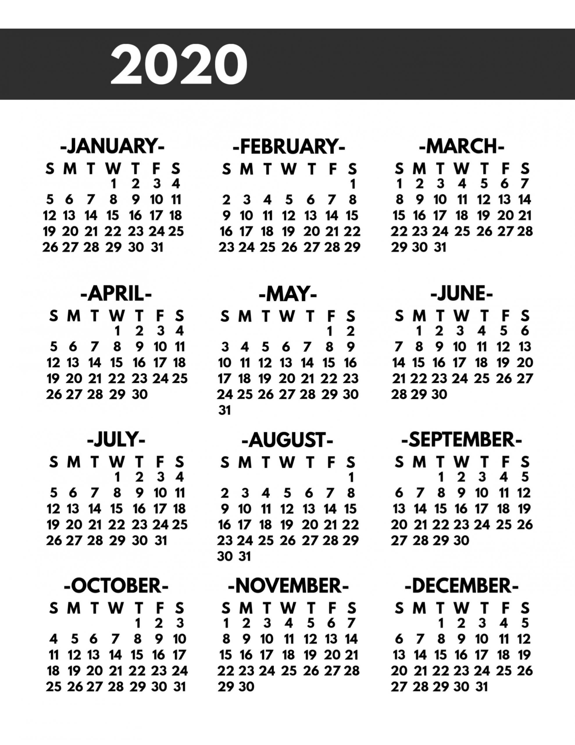 2020 Printable One Page Year At A Glance Calendar | Paper-June 2021 Calendar Free Printable 81/2 X 11
