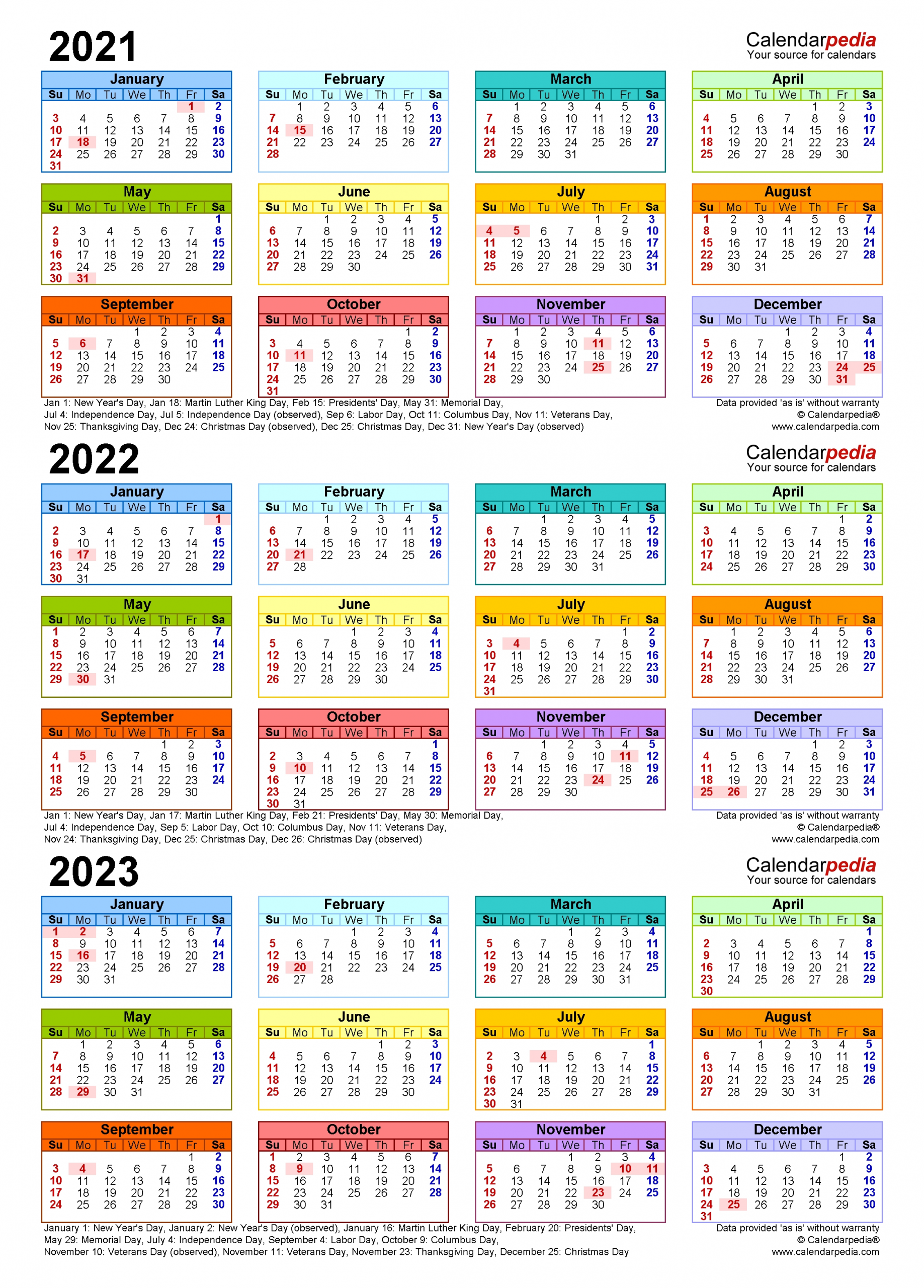 2021-2023 Three Year Calendar - Free Printable Word Templates-Three Year Calendar 2021