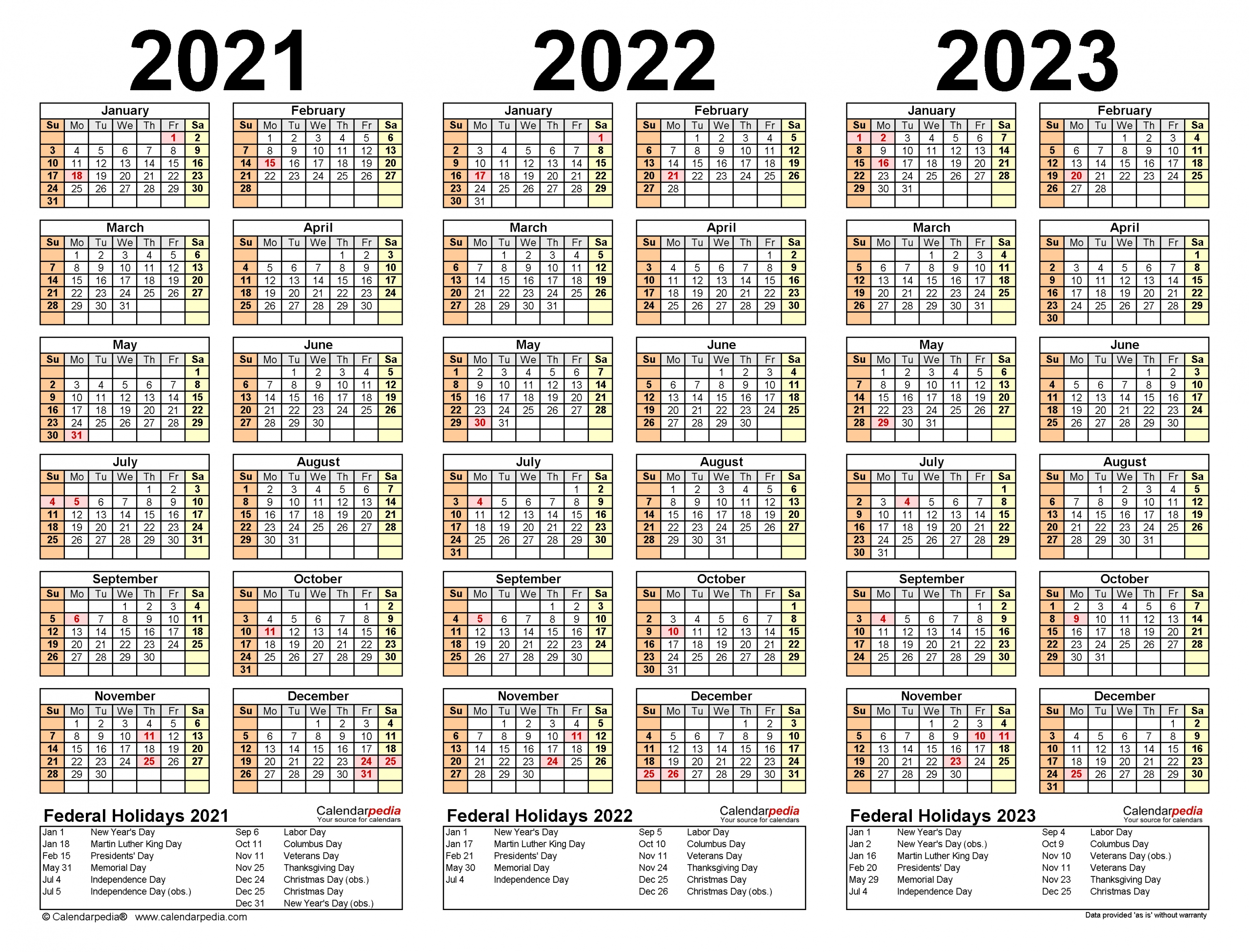 2021-2023 Three Year Calendar - Free Printable Word Templates-Three Year Calendar 2021