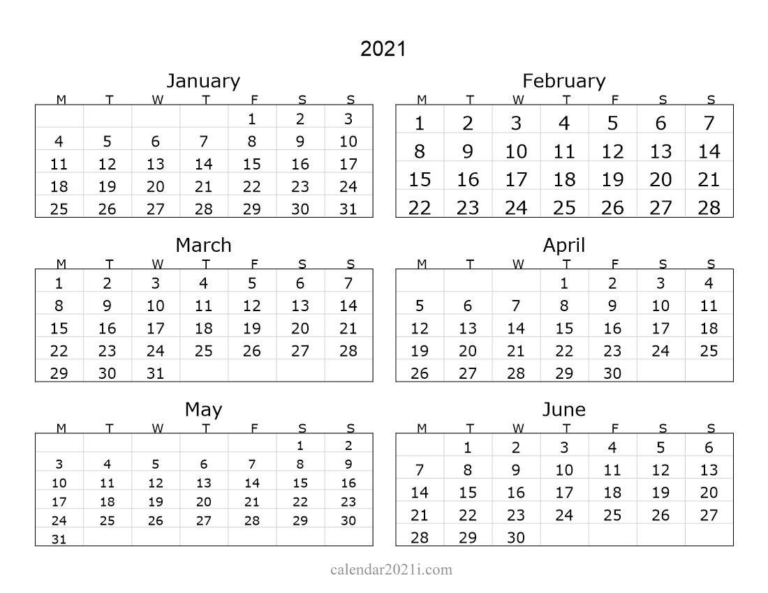 2021 6 Months Landscape Calendar | Printable Calendar-Calendar 2021 Shwoing Previous Month