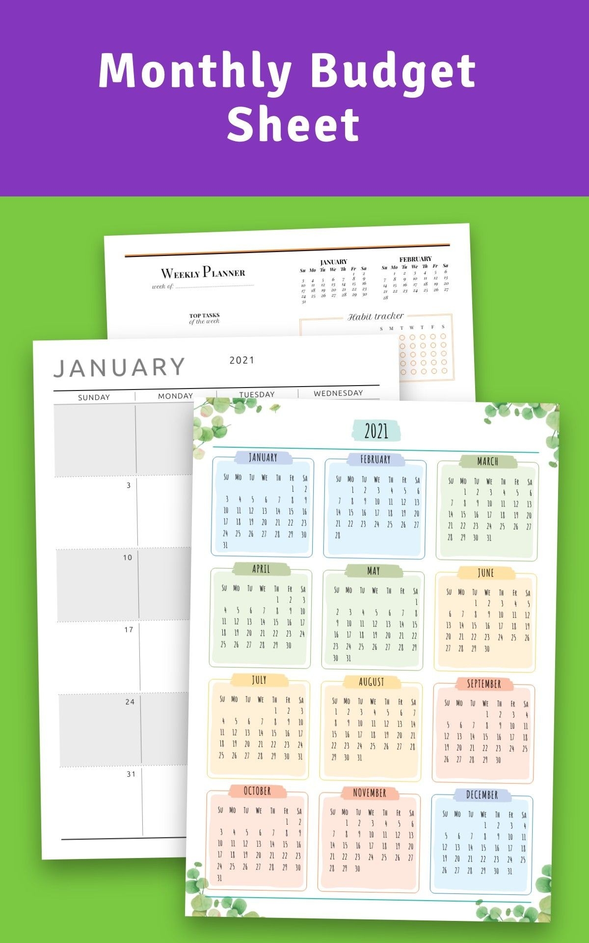 2021 budget calendar printable