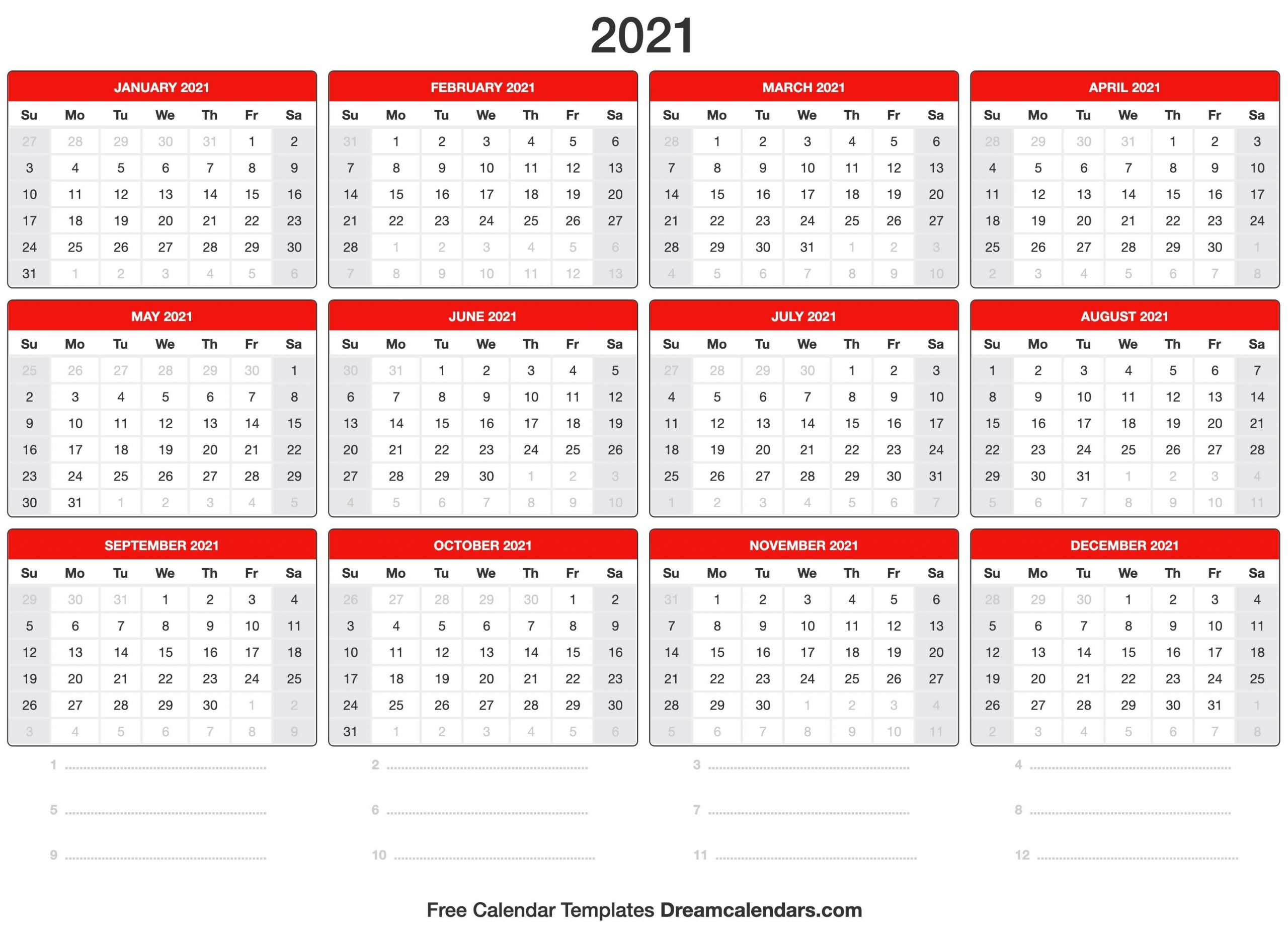 2021 Calendar-2021 Vacation Calendar Template