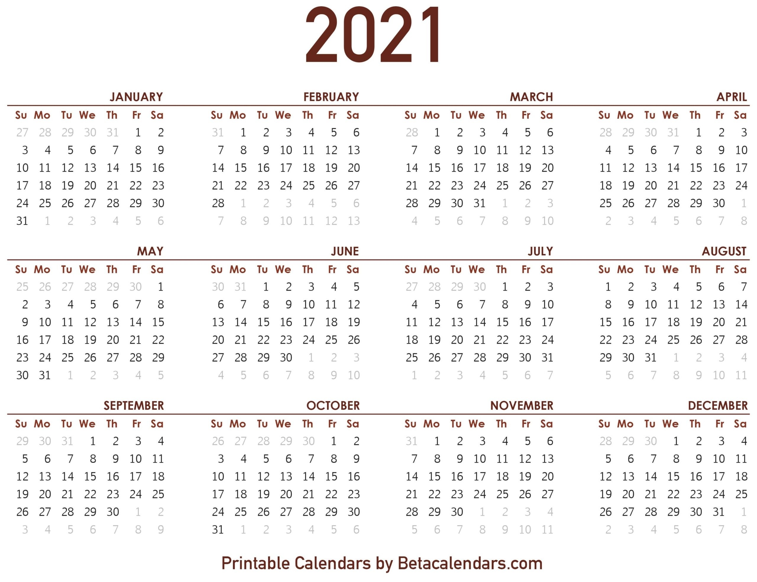 2021 Calendar - Beta Calendars-2021 Calendar Dates Print Off