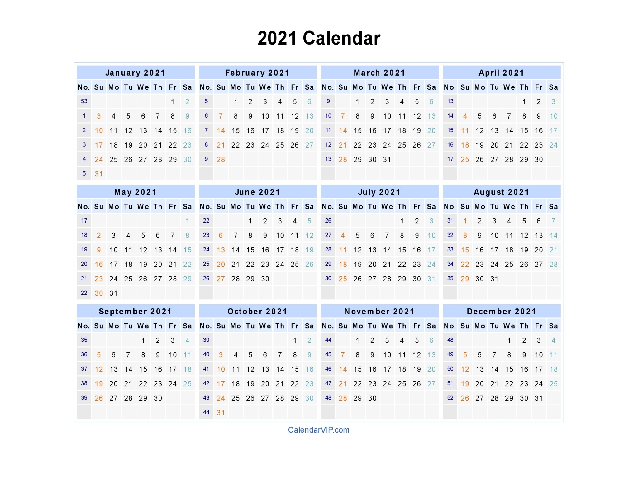 2021 Calendar - Blank Printable Calendar Template In Pdf-2021 Calendar In Excel By Week