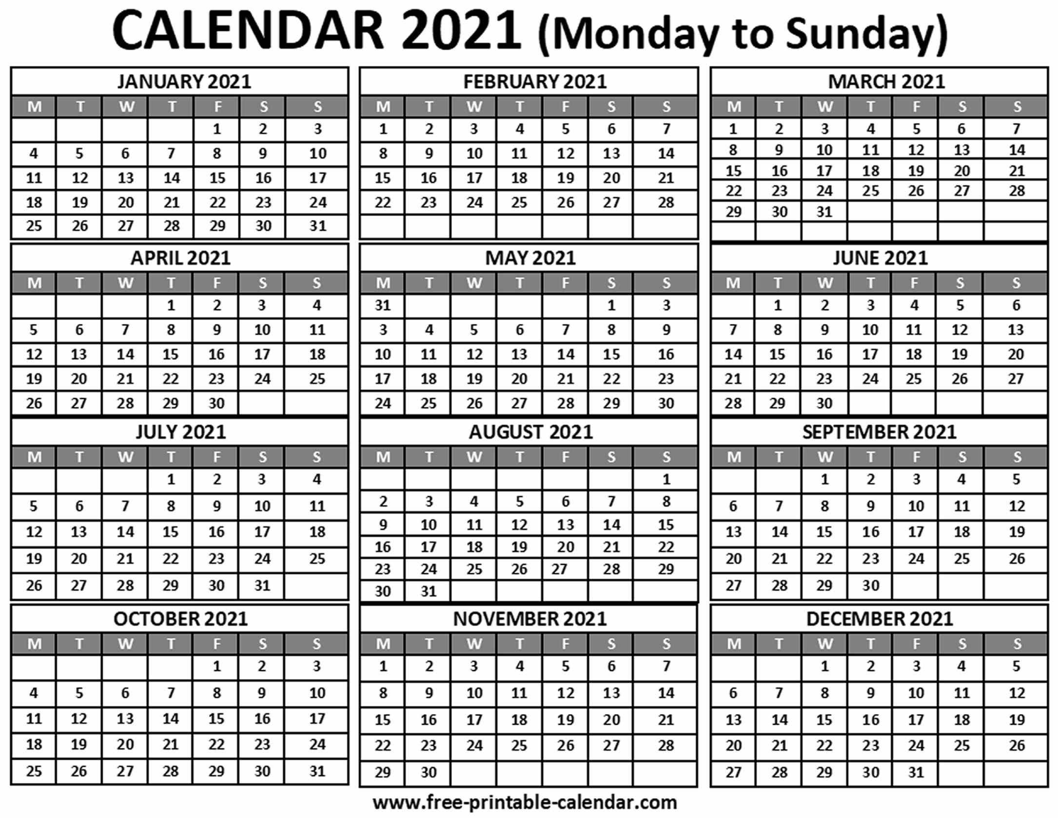 2021 Calendar - Free-Printable-Calendar-2021 Monthly Printable Pocket Planner