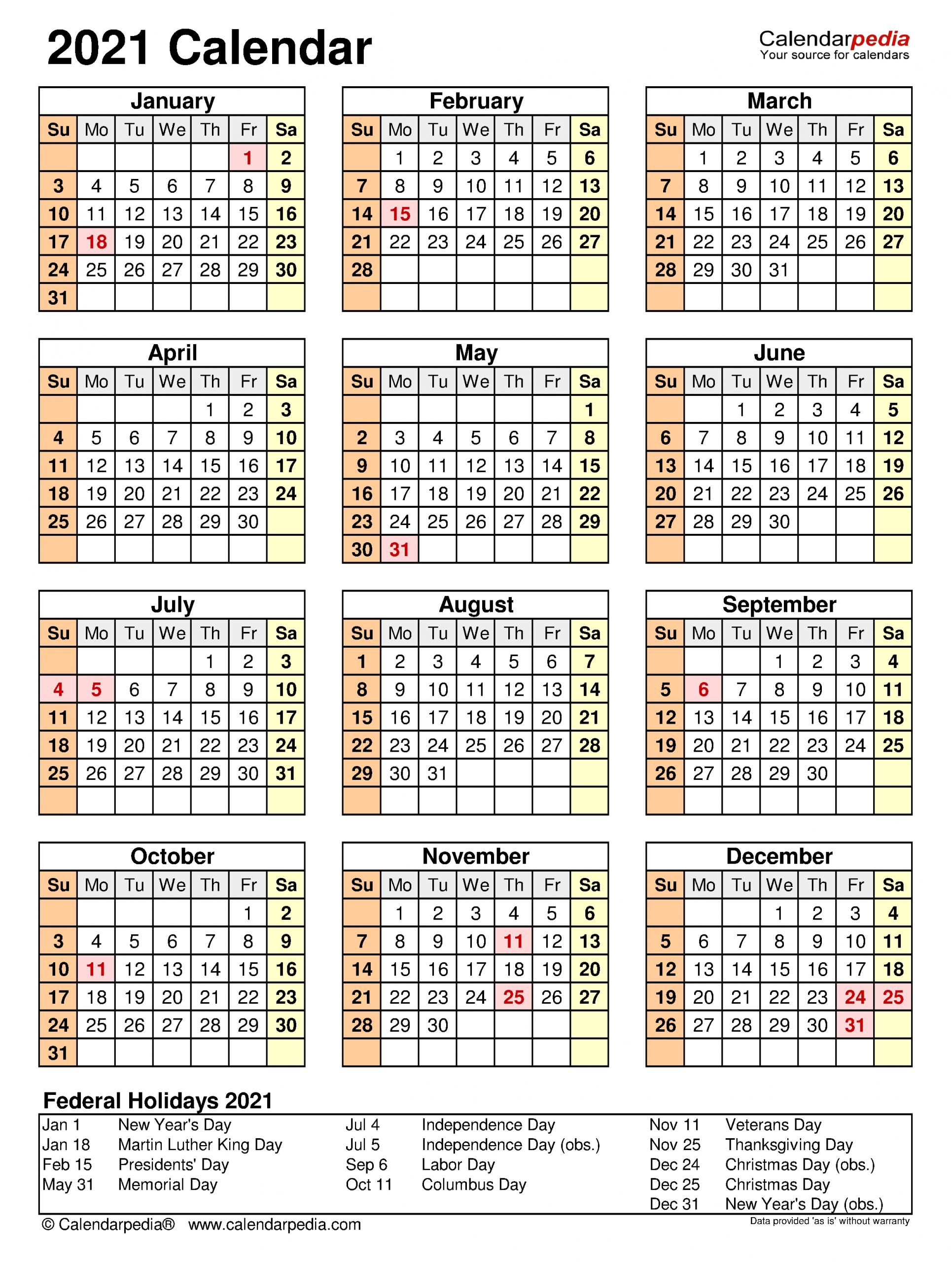 2021 Calendar - Free Printable Excel Templates - Calendarpedia-Excel List Of 2021 Holidays