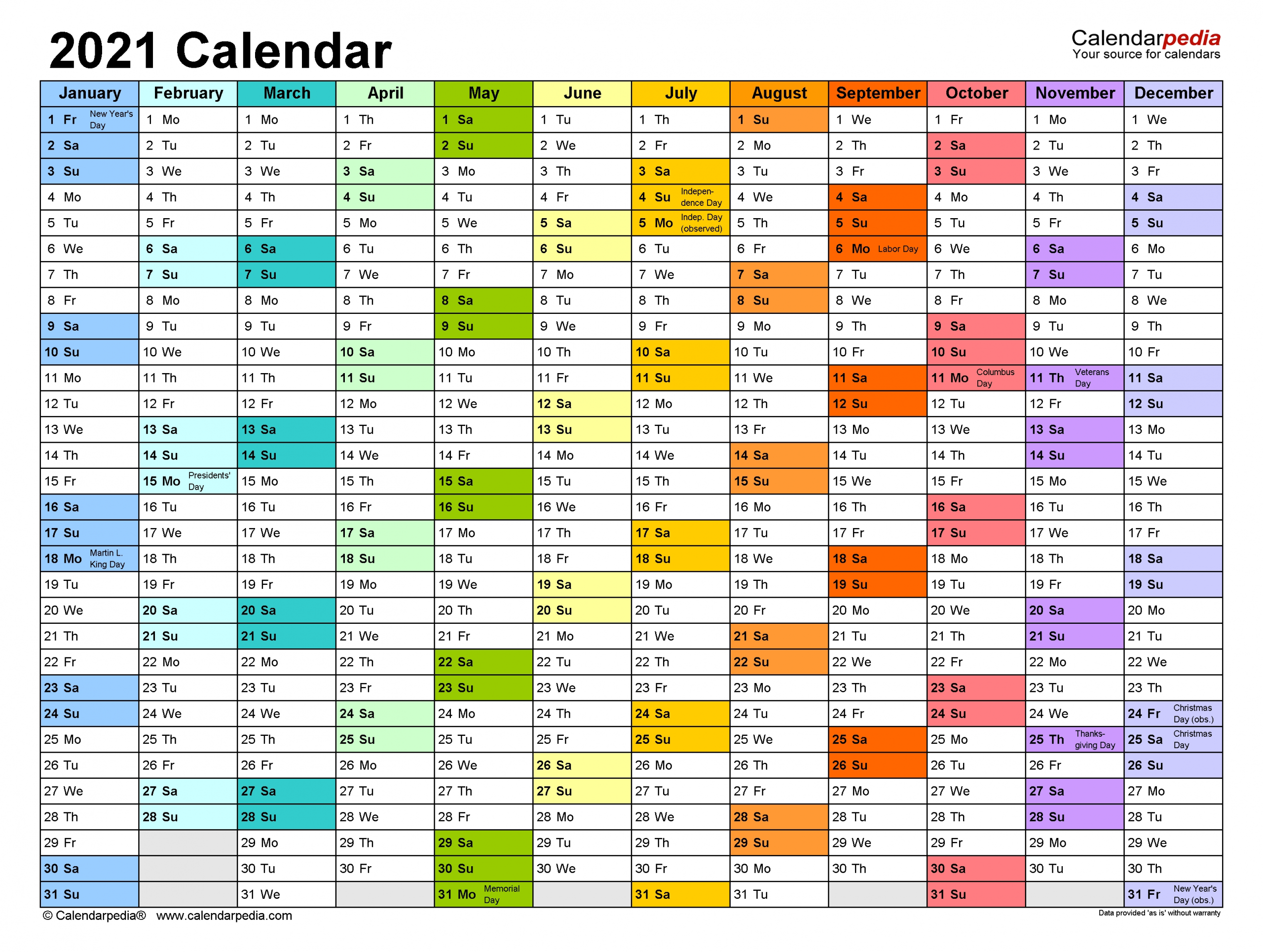 2021 Calendar - Free Printable Excel Templates - Calendarpedia-Excel Vacation Calender 2021