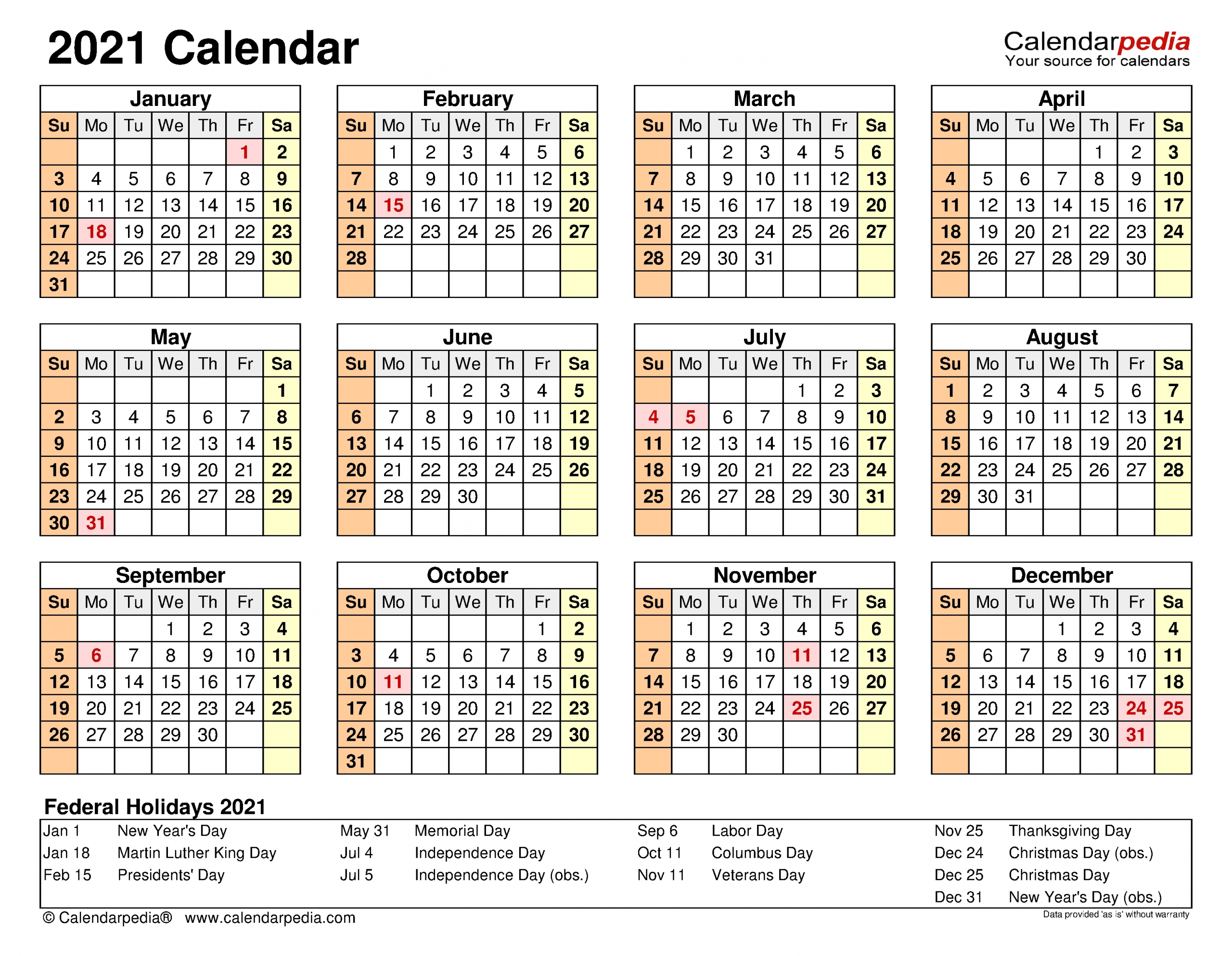 2021 Calendar - Free Printable Pdf Templates - Calendarpedia-Free Printable Attendance Calendar 2021