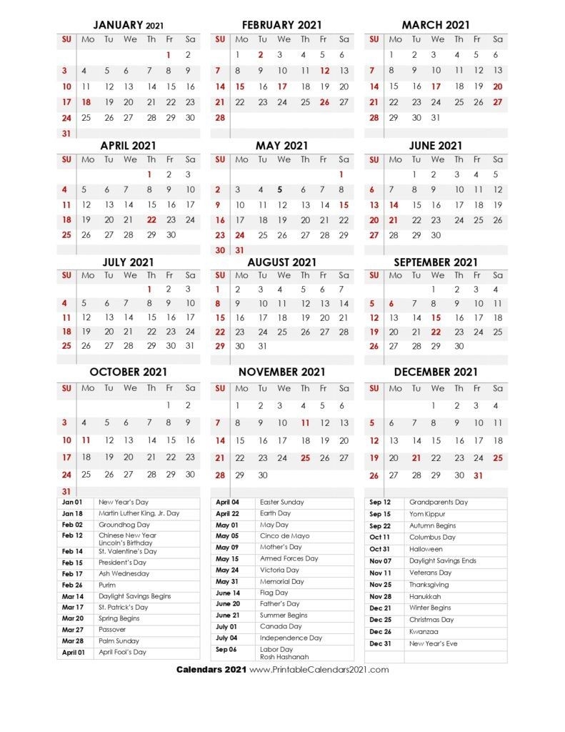 2021 Calendar One Page With Holidays Portrait | Holiday-2021 Calendar With Holidays Sa