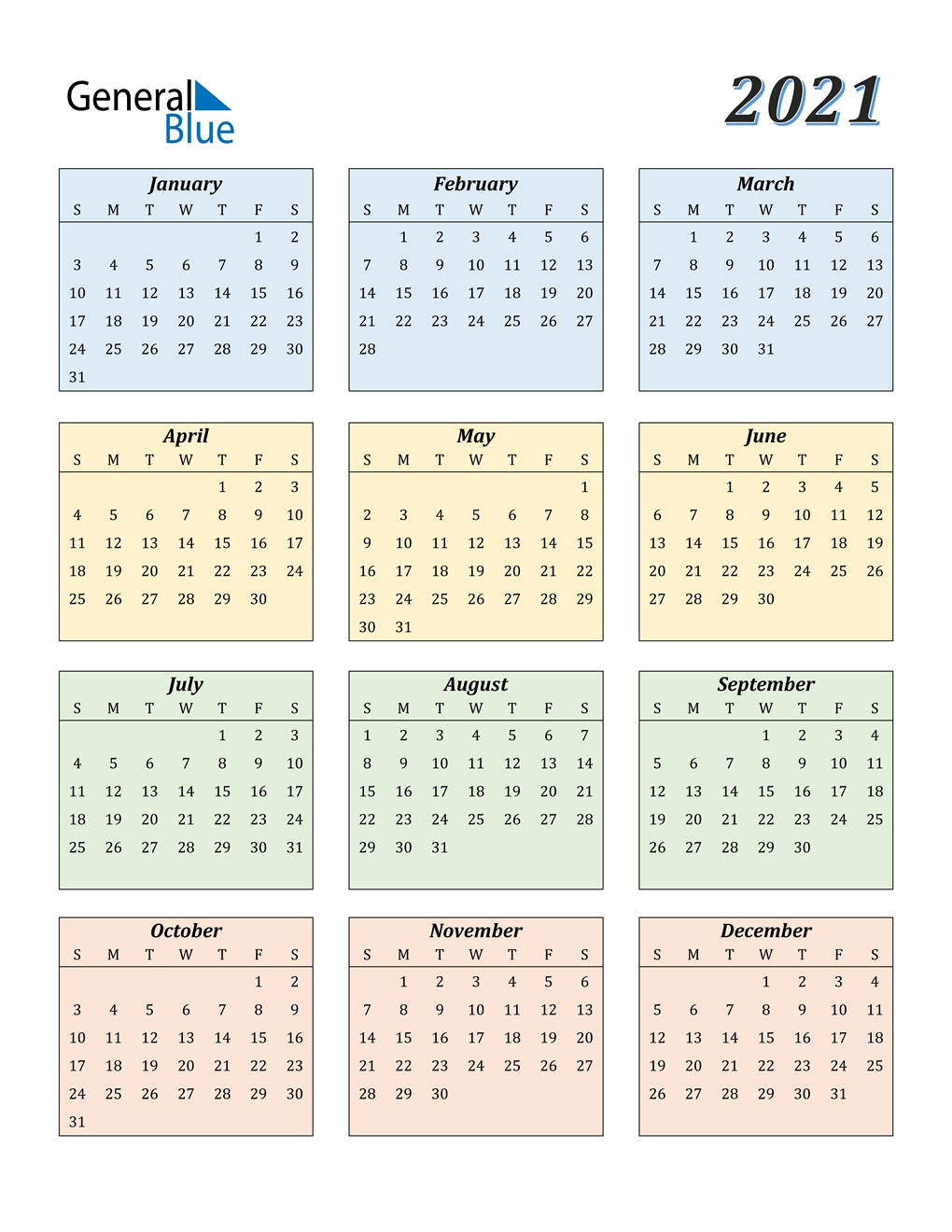 2021 Calendar (Pdf, Word, Excel)-2021 Yearly Calendar Printable Word