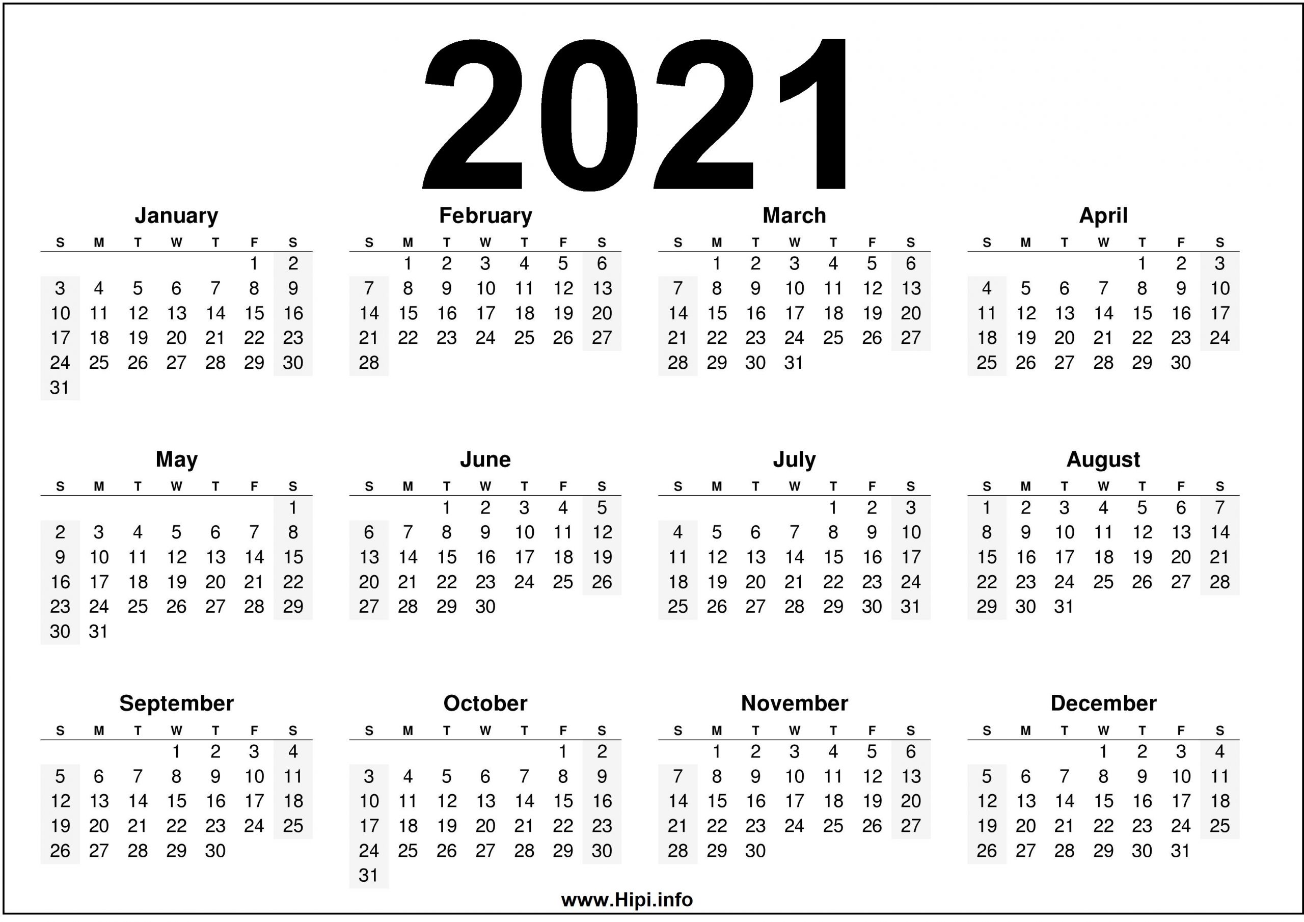 2021 Calendar Printable Free – Free Download - Hipi-2021 Annual Calendar Printable Free