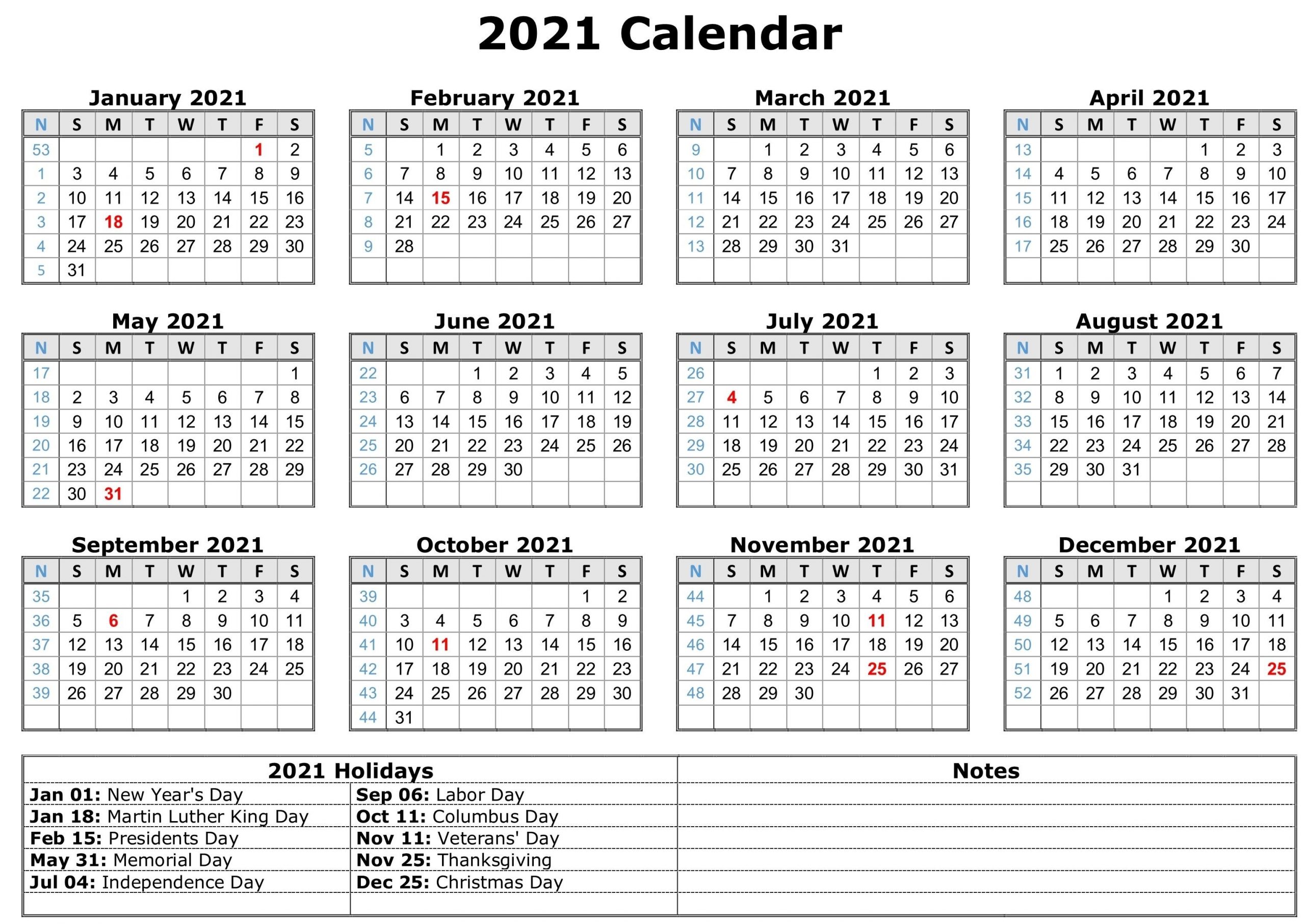 2021 Calendar With Holidays | Free Calendar Template-5 Day Calendar Editable Free 2021