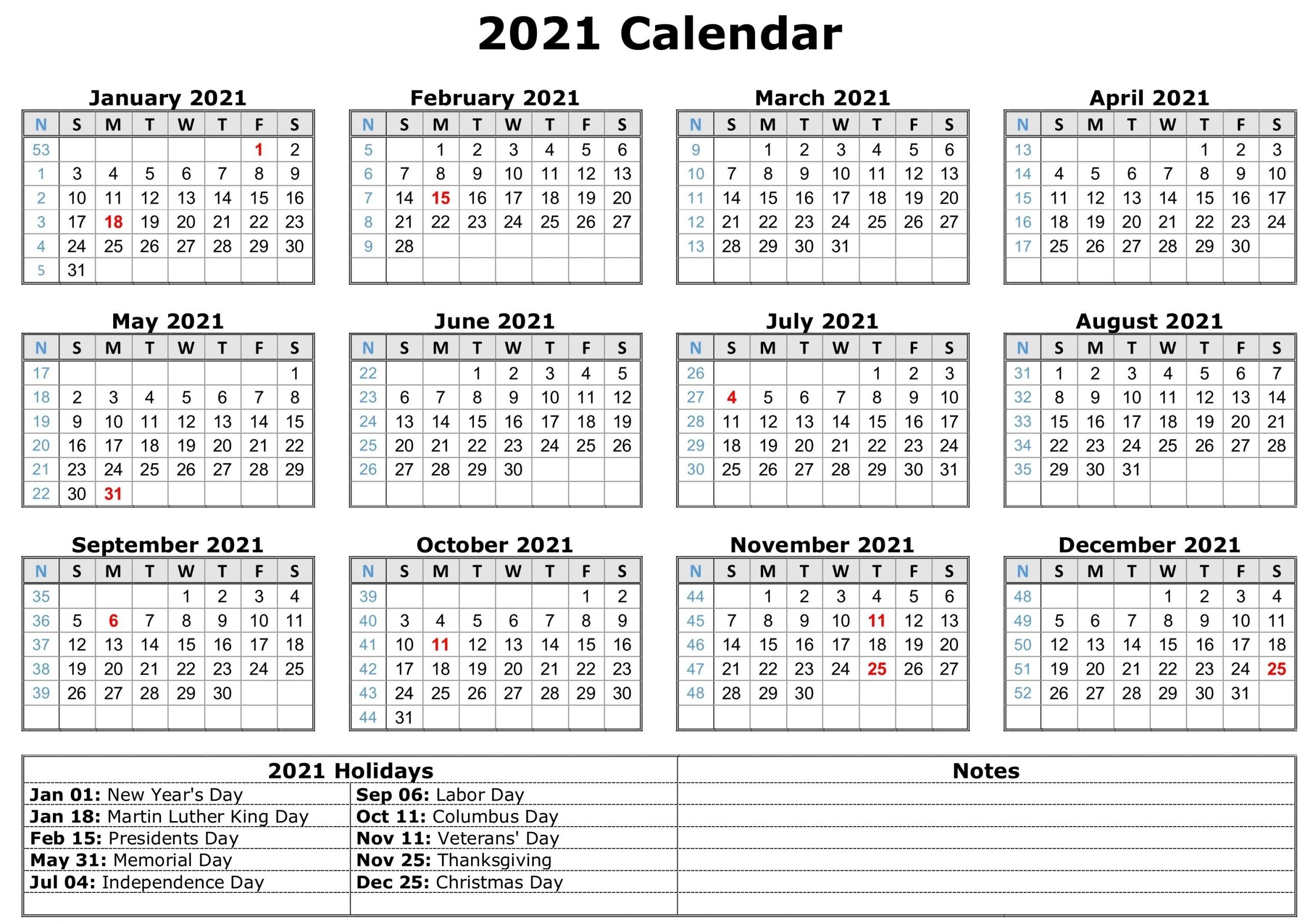 2021 Calendar With Holidays | Free Calendar Template-Bill Pay Monthly Calendar 2021