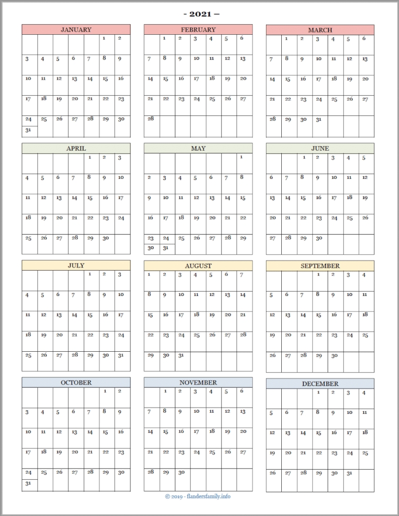 2021 Calendars For Advanced Planning - Flanders Family Homelife-Free 2021 Year At A Glance Calendar