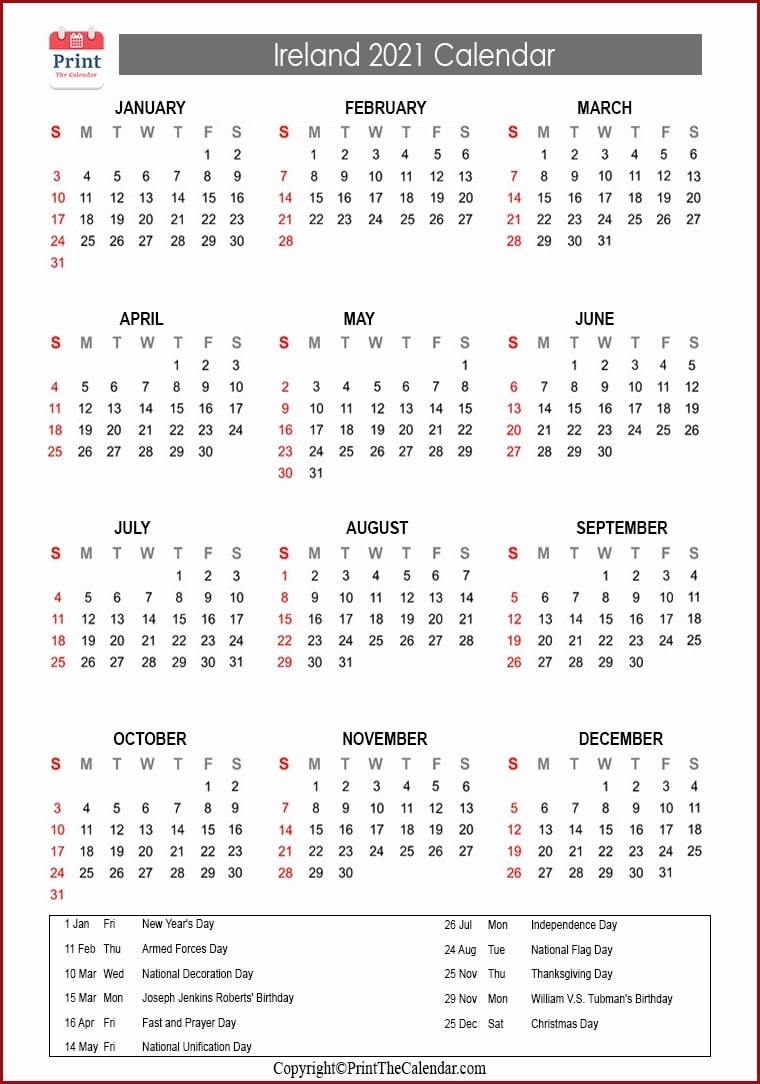 2021 Holiday Calendar Ireland | Ireland 2021 Holidays-Bank Holidays Calendar 2021