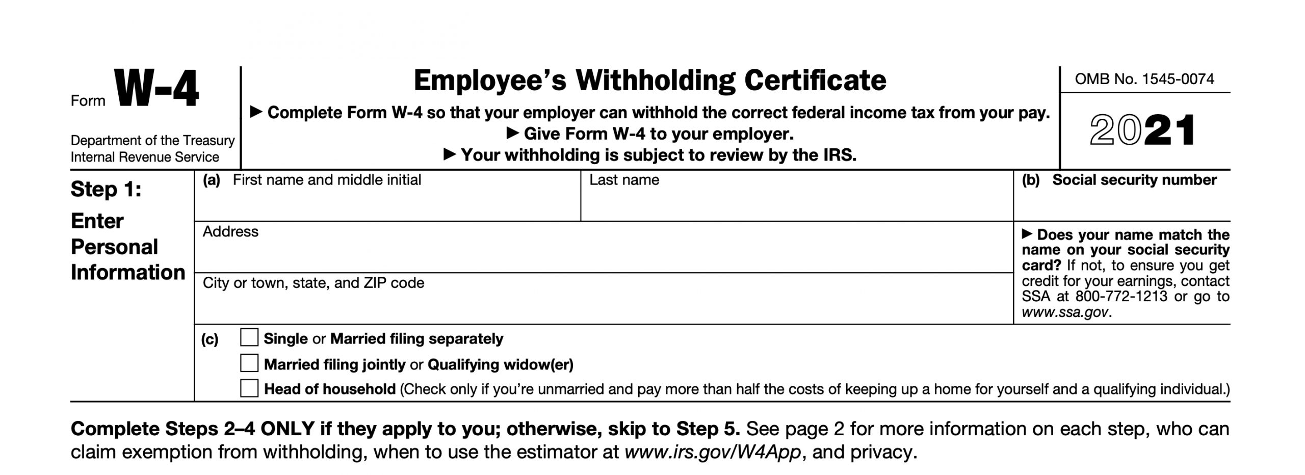 2021 Irs Form W-4: Simple Instructions + Pdf Download-2021 Printable Irs Forms W-4