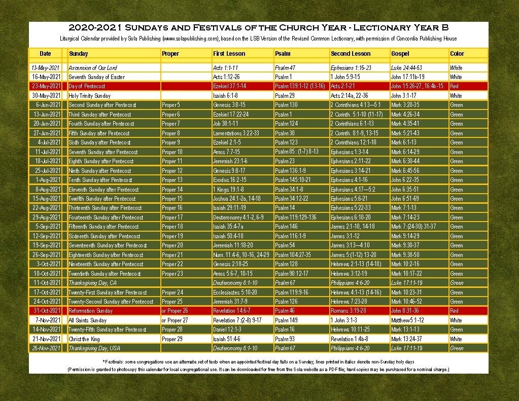 2021 Liturgical Calendar (Year B) K-2021 | Sola Publishing-Catholic Church Year 2021