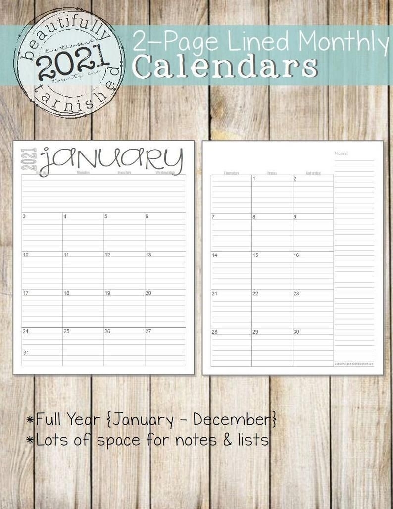 2021 Monthly 2-Page Lined Calendars Full Year Printable-2021 Monthly Calendar Printable 2 Page