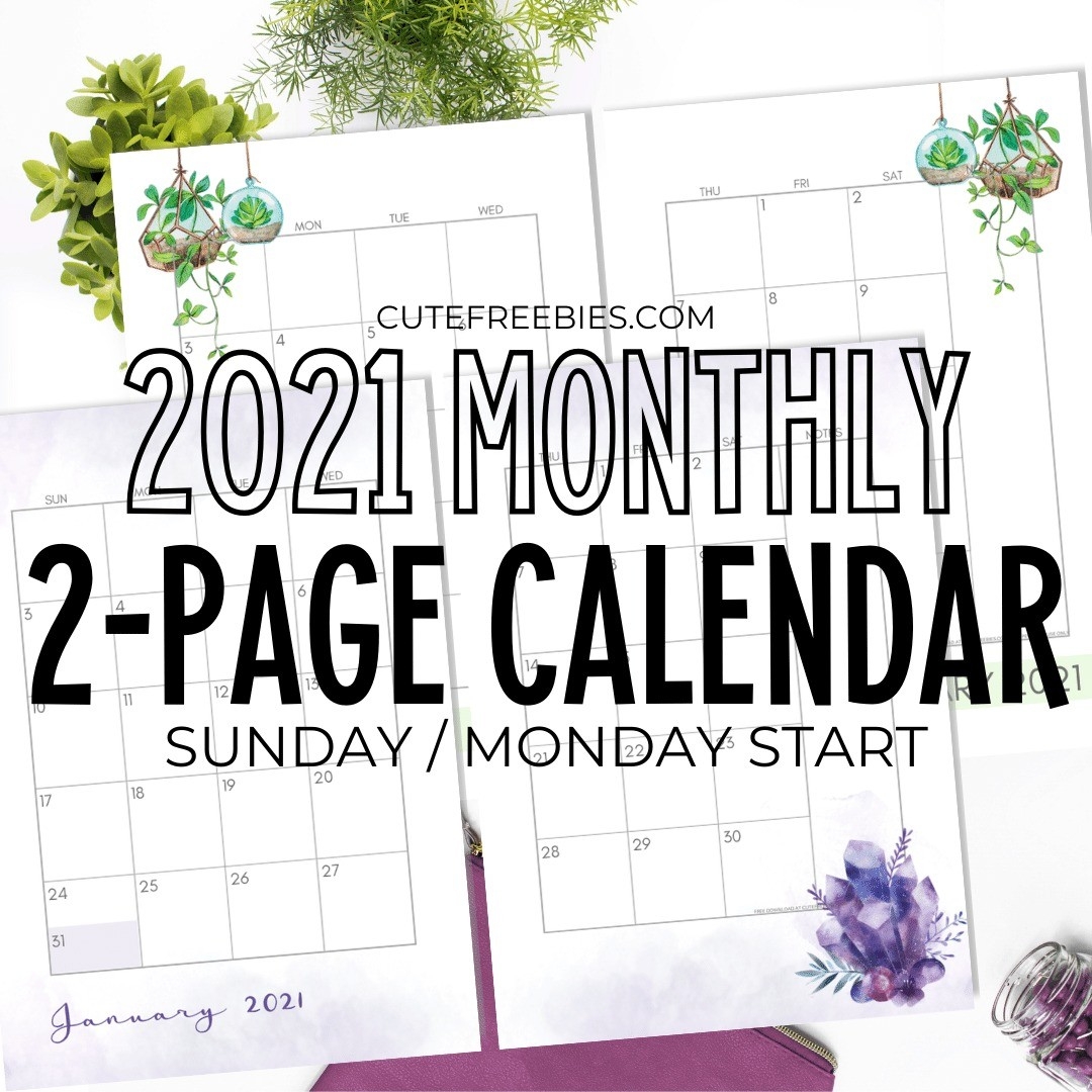 2021 Monthly Calendar Two Page Spread – Free Printable-2 Page Monthly Calendar For 2021