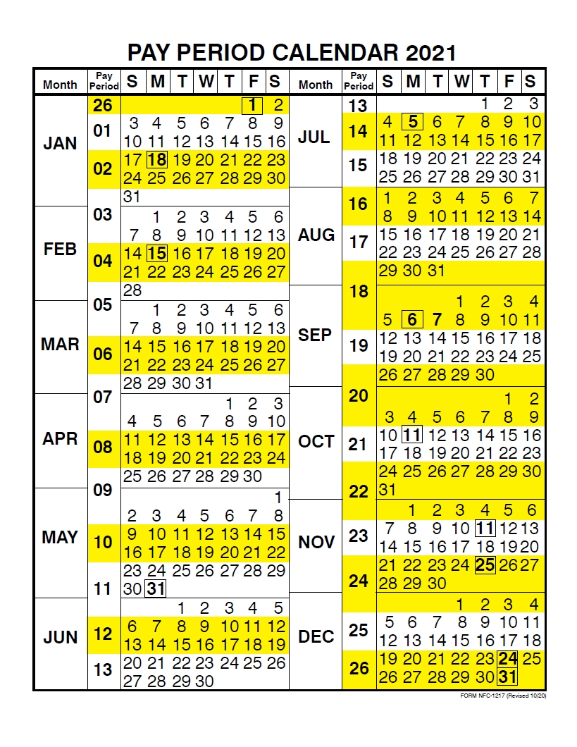 2021 Pay Periods Calendar-Pay Period Calendar 2021