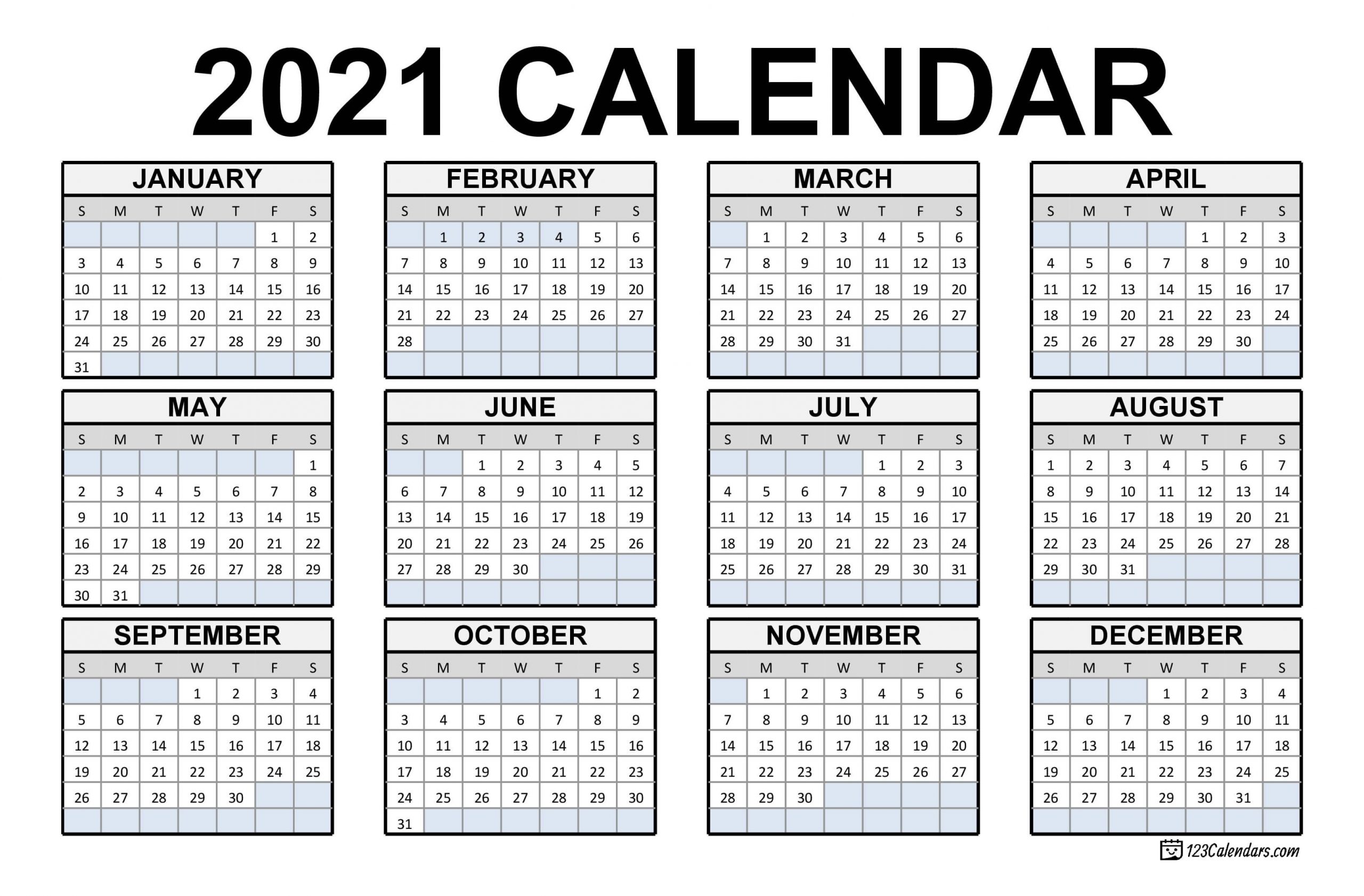 2021 Printable Calendar | 123Calendars-2021 Calendar Dates Print Off