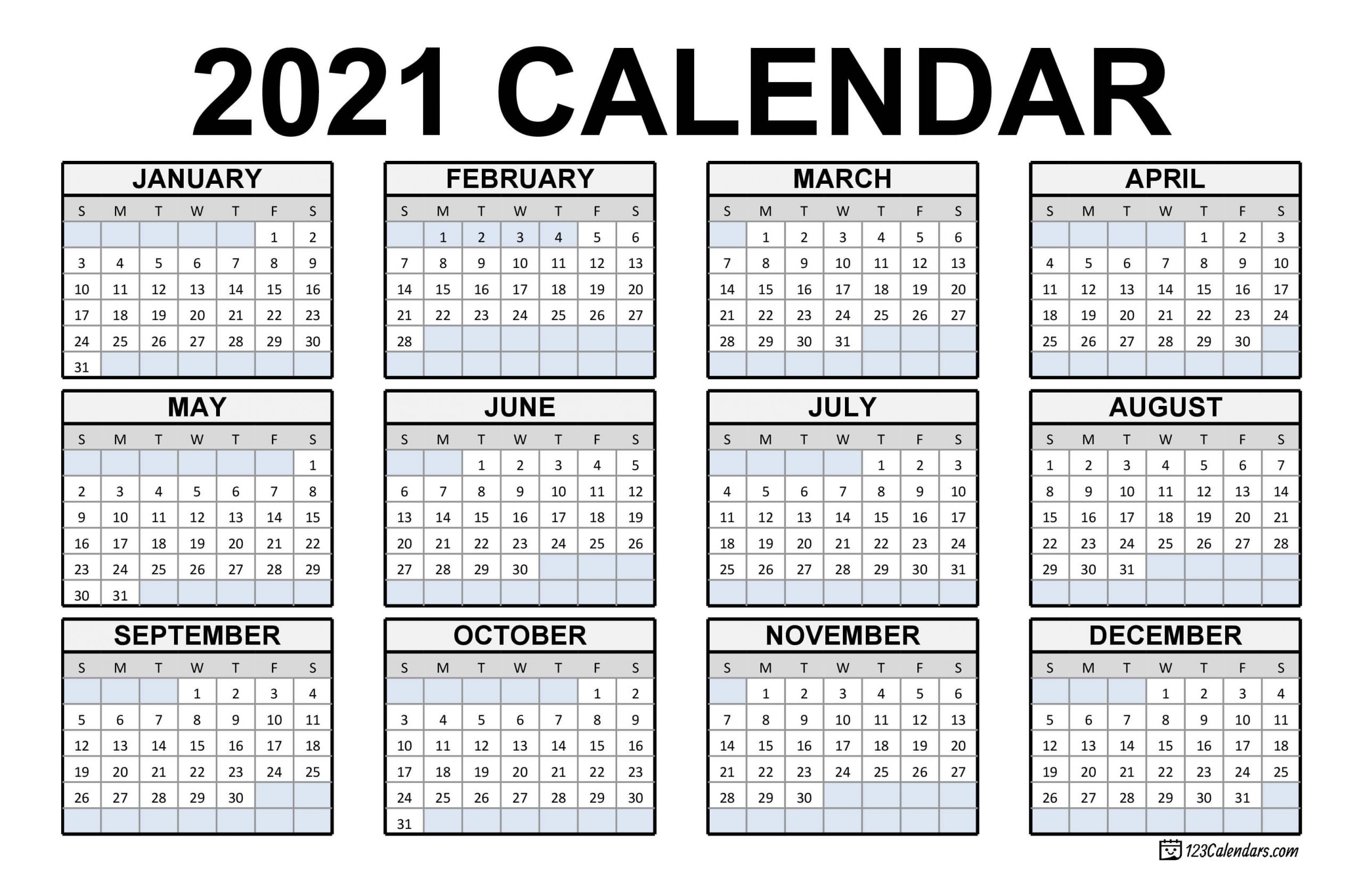 2021 Printable Calendar | 123Calendars-Calendar 2021 South Africa Free Printable