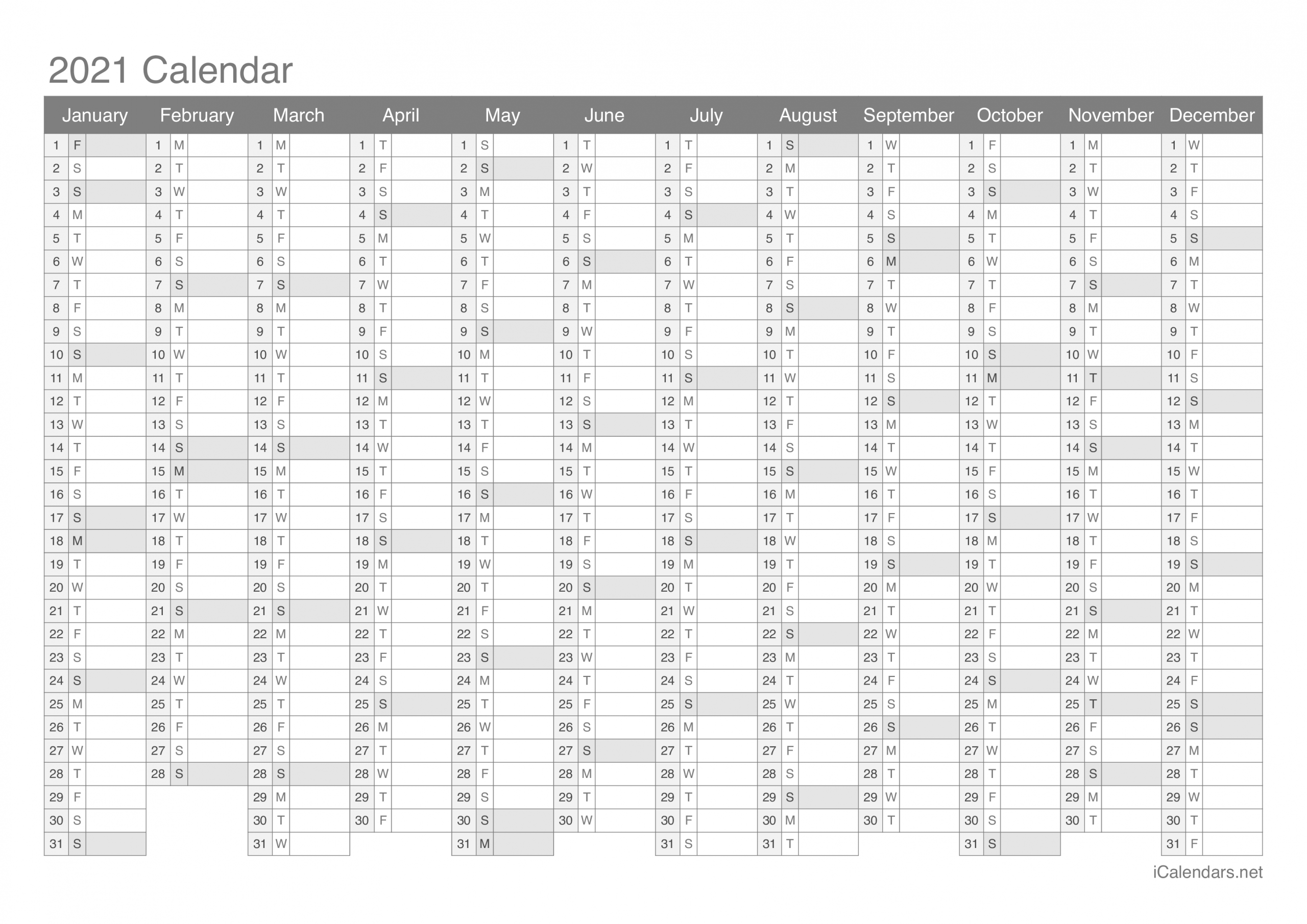 2021 Printable Calendar - Pdf Or Excel - Icalendars-2021 Annual Calendar Printable Free