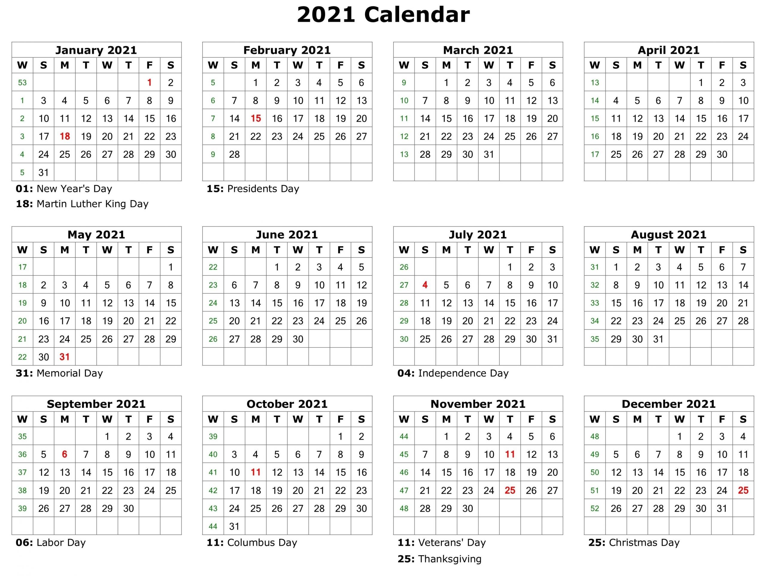2021 Printable Calendar | Printable Calendar Pdf, Free-Printable Vacation Calendar For 2021