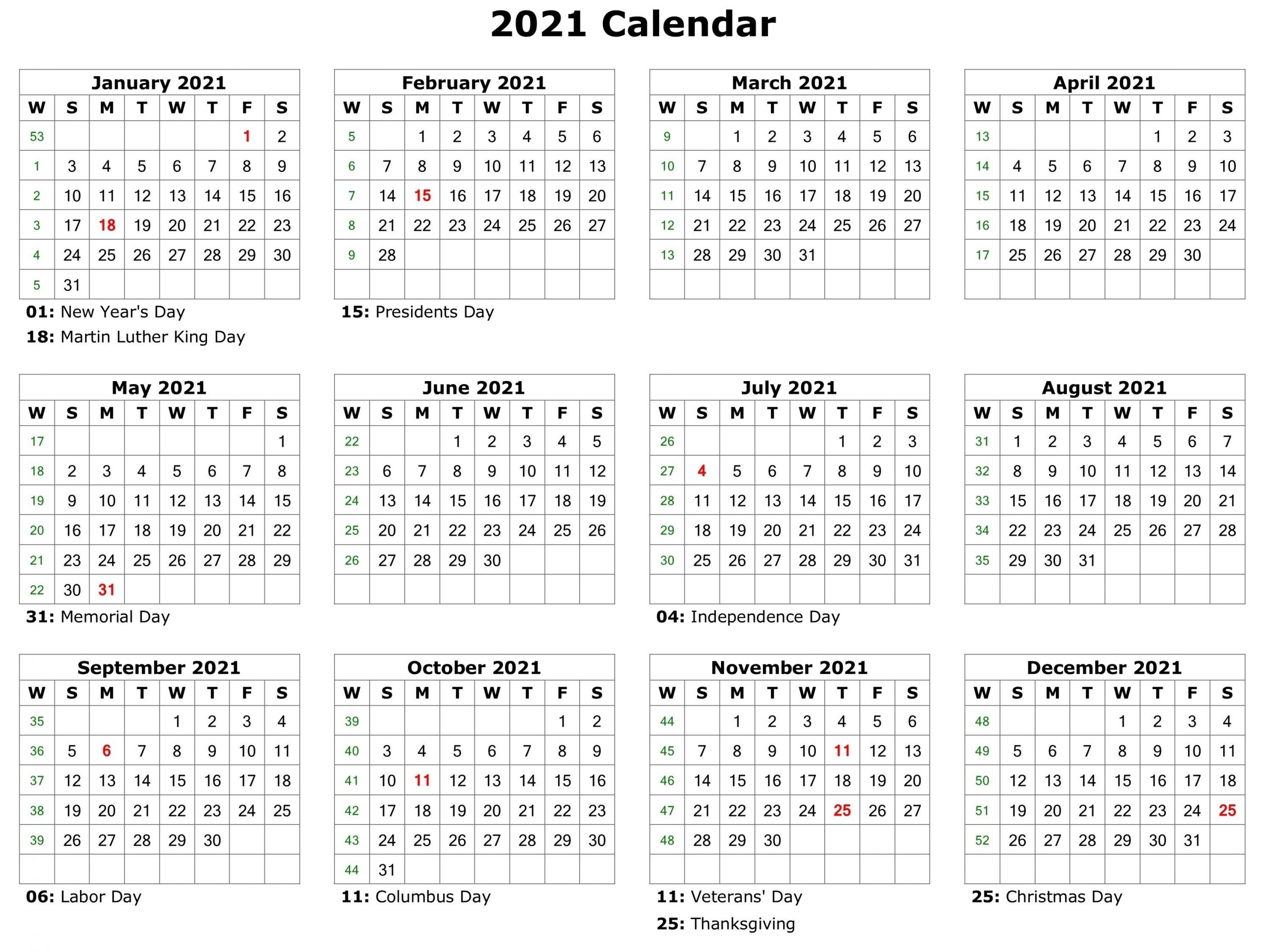 2021 Printable Calendar | Printable Calendar Template-2021 Vacation Calendar Template