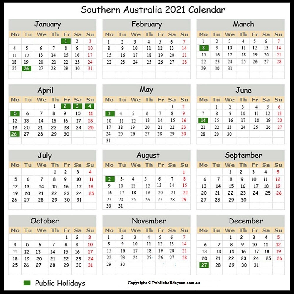 2021 Calendar With Holidays Sa Calendar Template Printable