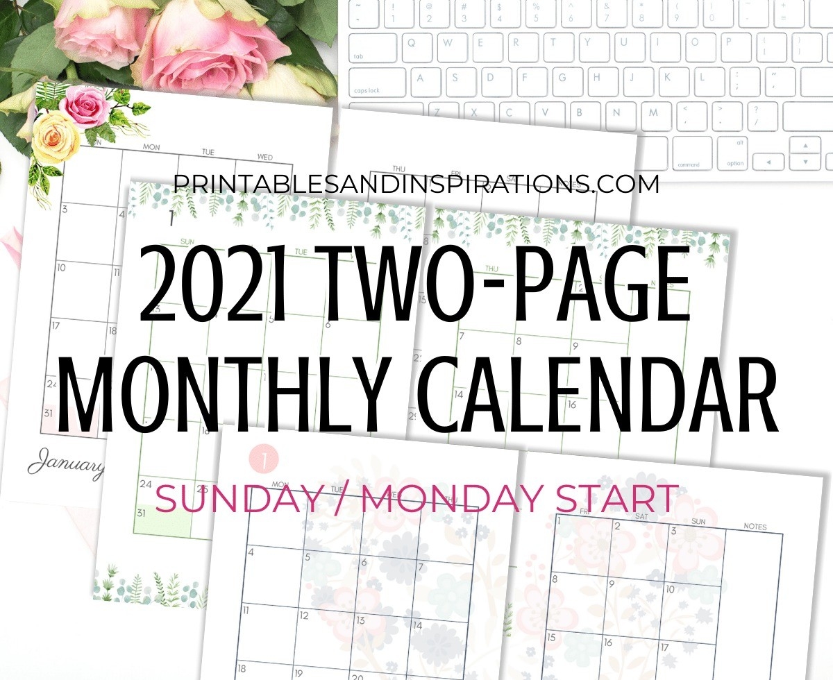 2021 Two Page Monthly Calendar Template - Free Printable-2 Page Monthly Calendar 2021