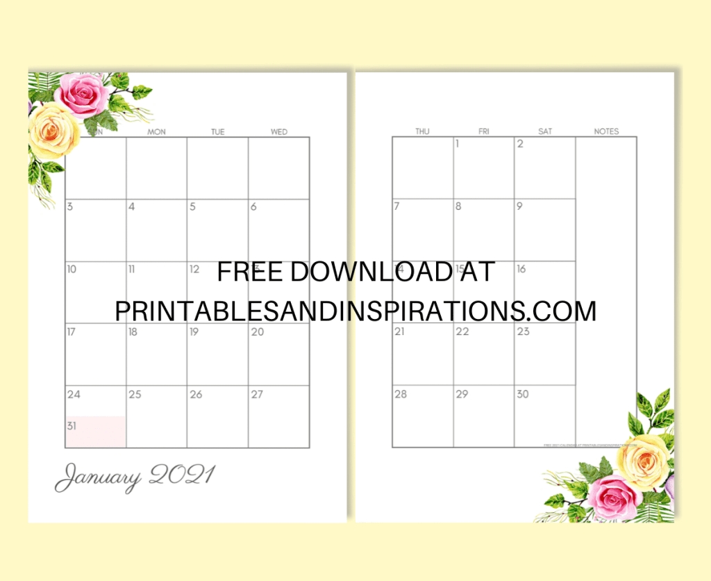 2021 Two Page Monthly Calendar Template - Free Printable-2021 Two Page Monthly Calendar