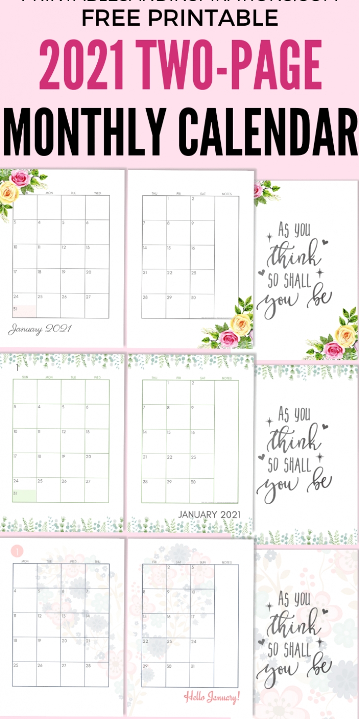 2021 Two Page Monthly Calendar Template - Free Printable-Free Two Page Motnhly Calendar 2021