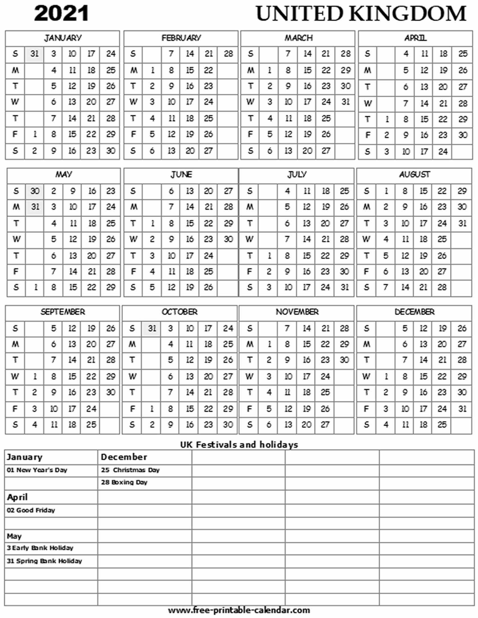 2021 Uk Holiday Calendar - Free-Printable-Calendar-2021 Calendar Uk Printable