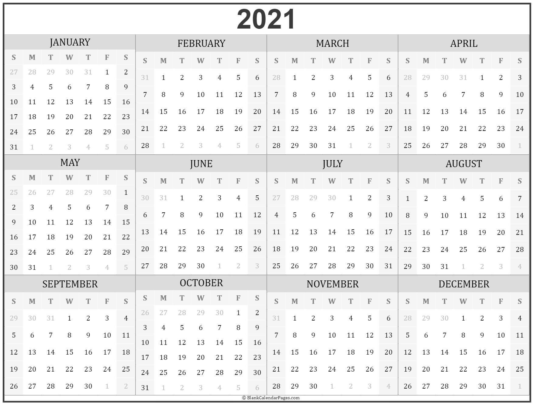 2021 Year Calendar 2021 Year Calendar 2021 Year Calendar-Free Printable Monthly Calendar For Year 2021