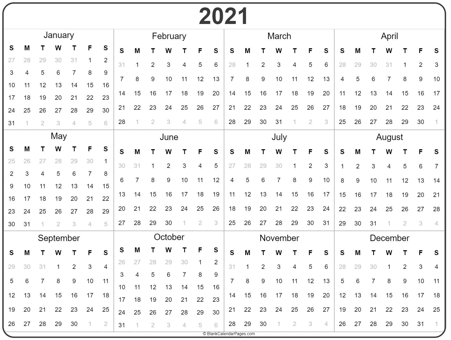 2021 Year Calendar | Yearly Printable-2021 Editable Yearly Calendar