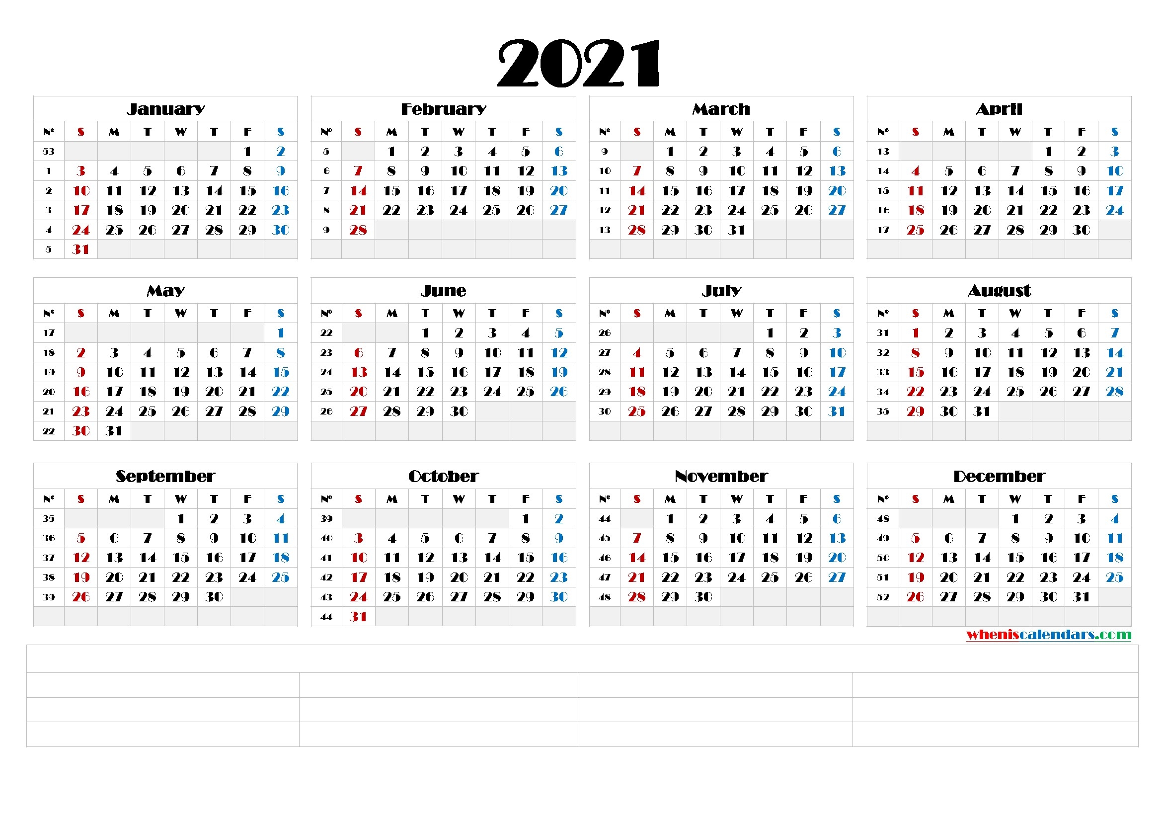 2021 Yearly Calendar Template Word (6 Templates)-2021 Yearly Calendar Printable Word